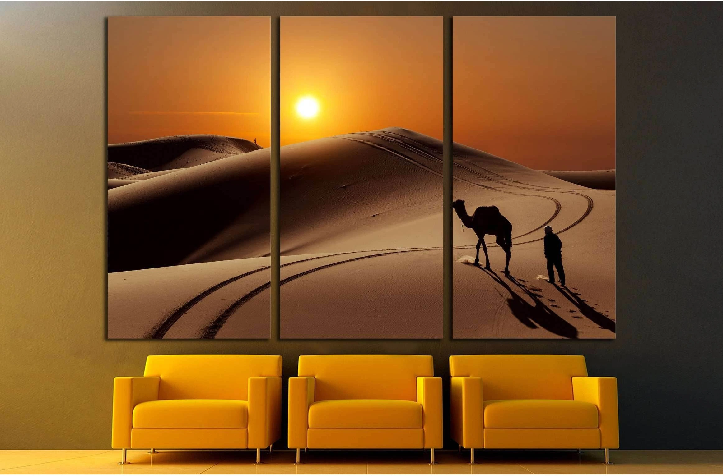 Camel with herdsman in the Sahara desert, Morocco №2695 Ready to Hang Canvas Print - Zellart Canvas Prints ALL_Products, s-2695