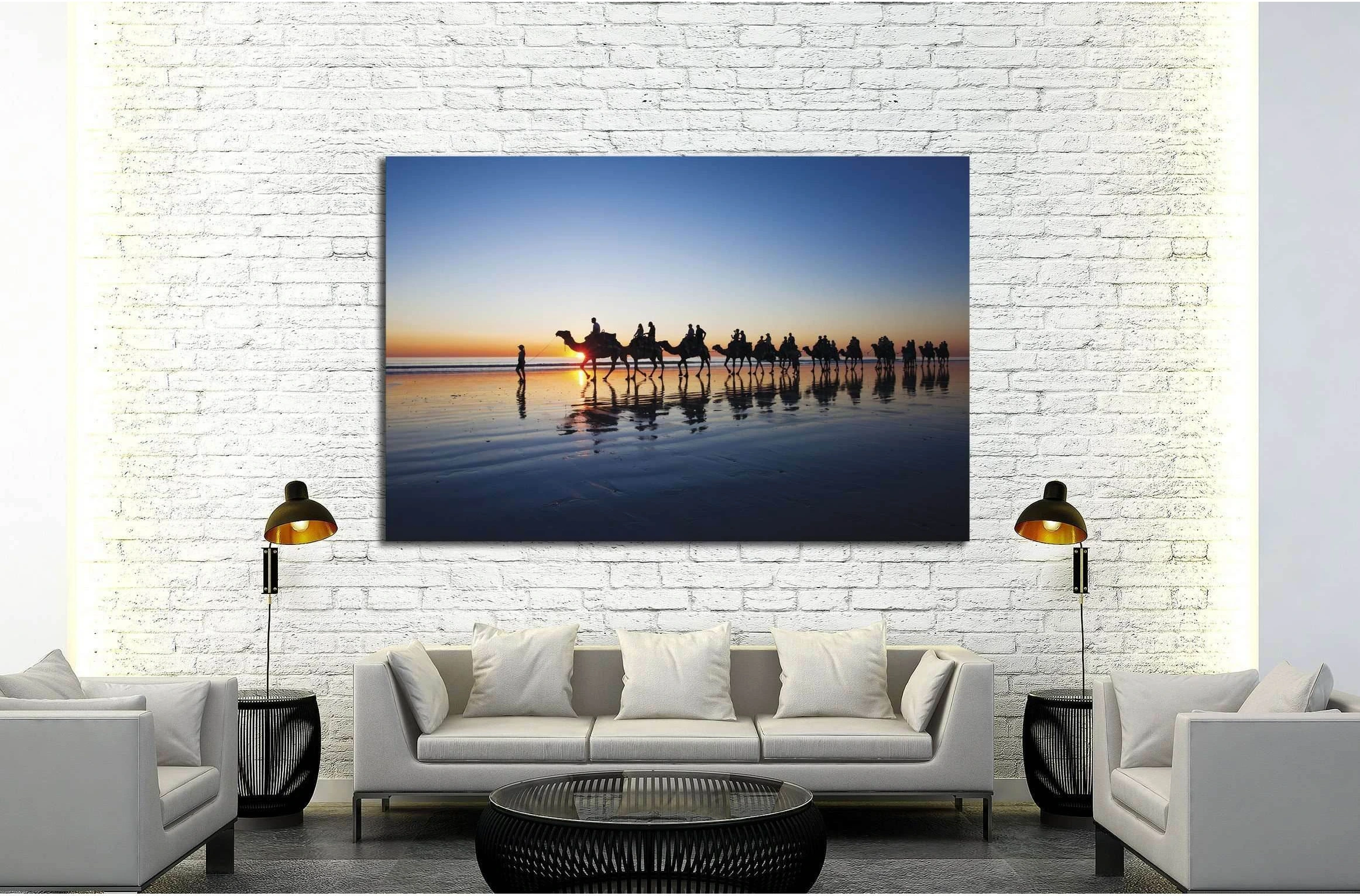 Camels walking on Cable Beach, Broome, Western Australia during sunset №2381 Ready to Hang Canvas Print - Zellart Canvas Prints ALL_Products, s-2381