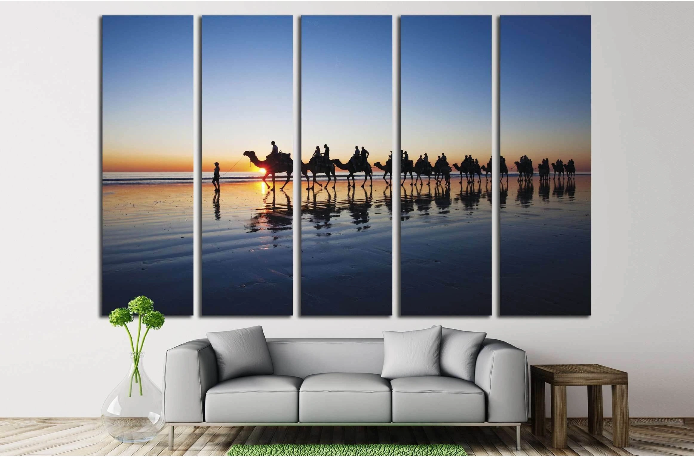 Camels walking on Cable Beach, Broome, Western Australia during sunset №2381 Ready to Hang Canvas Print - Zellart Canvas Prints ALL_Products, s-2381