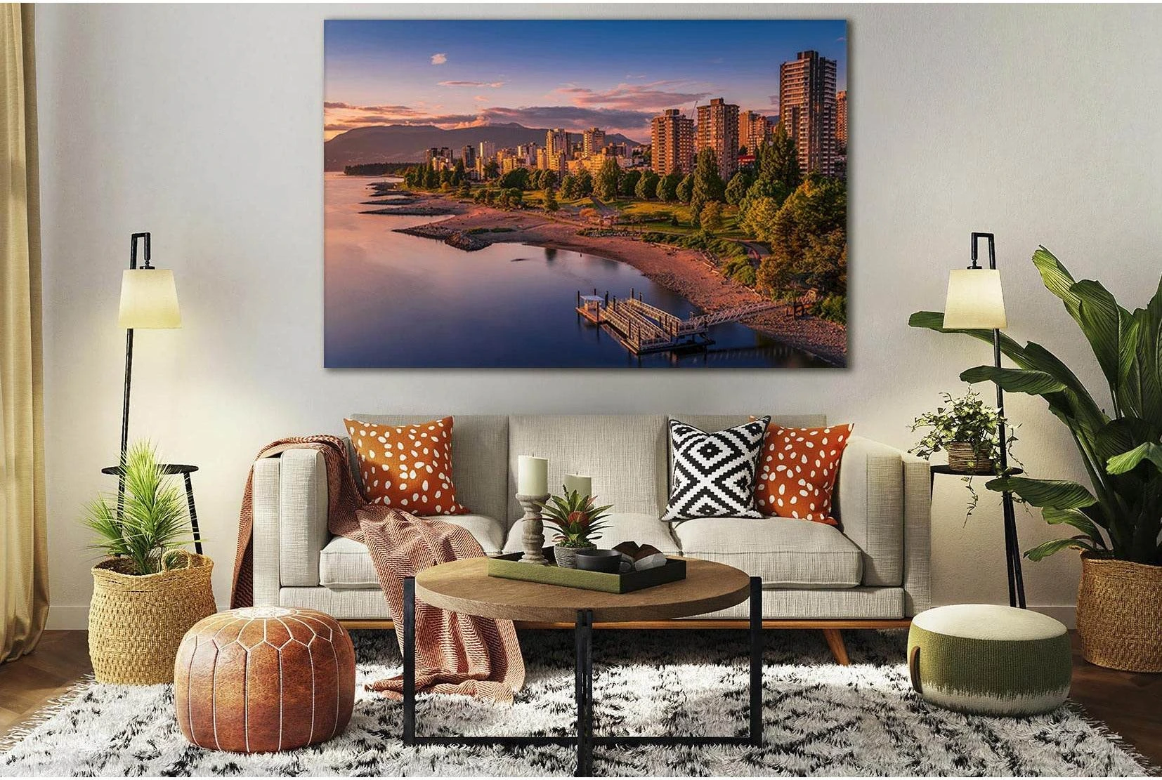 Canada Coast Evening Vancouver №SL315 Ready to Hang Canvas Print - Zellart Canvas Prints 0new, ALL_Products, Cityscapes & Skylines