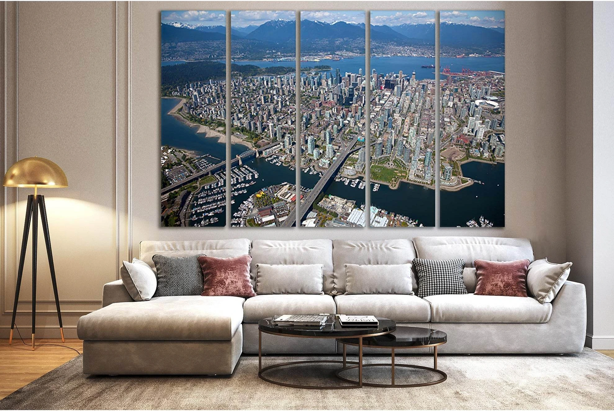 Canada Vancouver City Aerial View №SL313 Ready to Hang Canvas Print - Zellart Canvas Prints 0new, ALL_Products, Cityscapes & Skylines