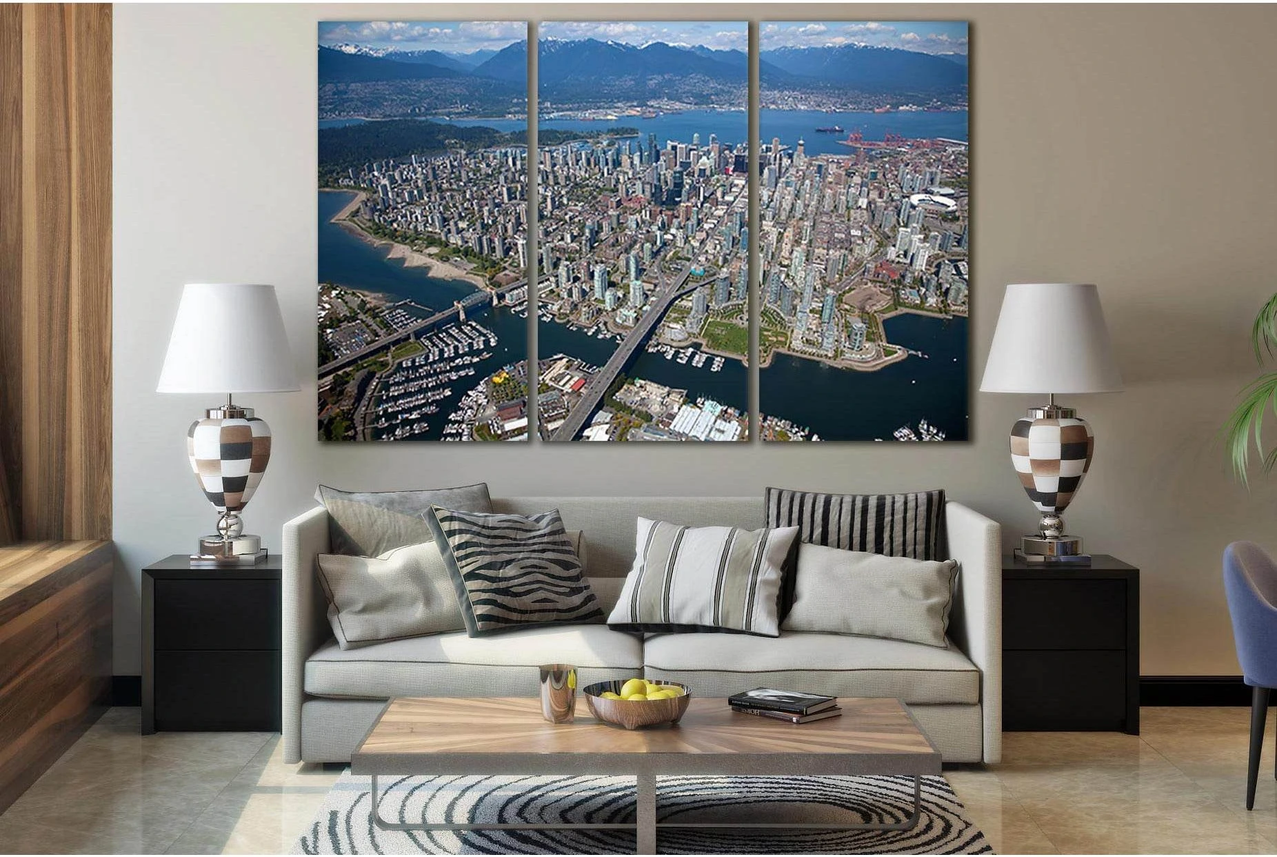 Canada Vancouver City Aerial View №SL313 Ready to Hang Canvas Print - Zellart Canvas Prints 0new, ALL_Products, Cityscapes & Skylines