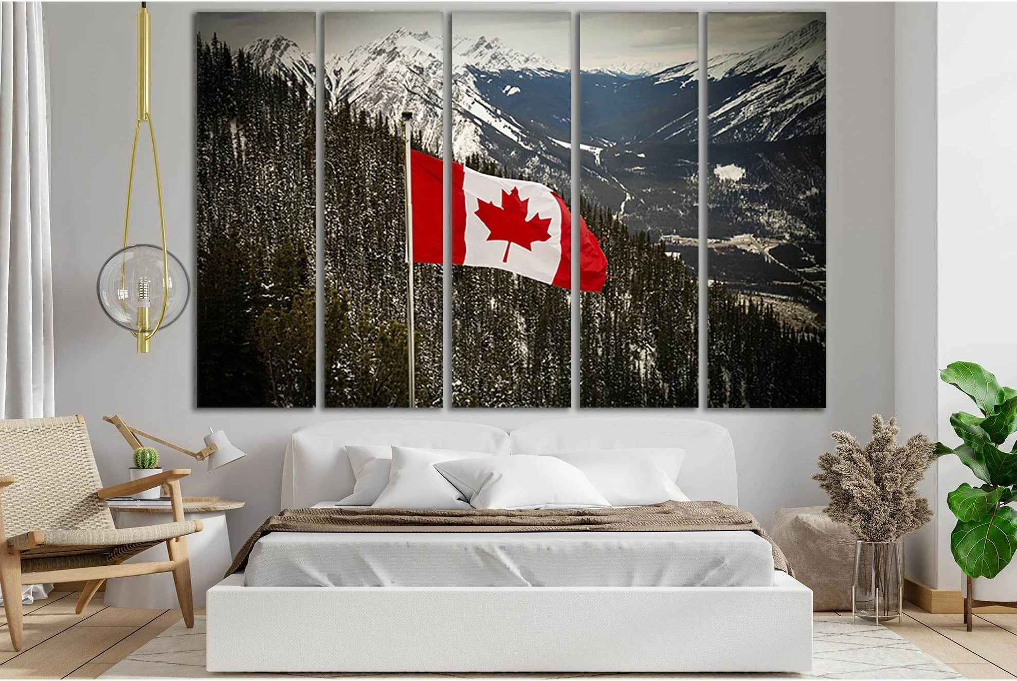 Canadian Flag Blowing The Rocky Mountains №SL1179 Ready to Hang Canvas Print - Zellart Canvas Prints 0new, ALL_Products, Flags