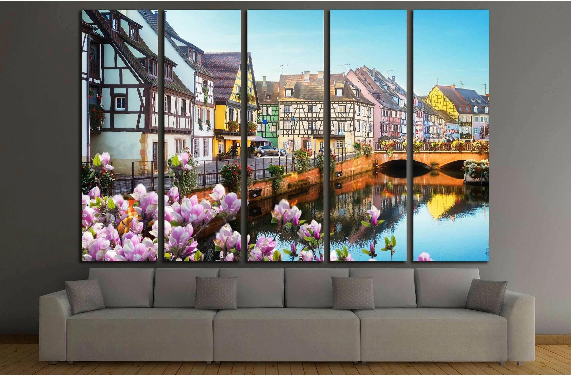 canal of Colmar, most famous town of Alsace at spring day, France №2387 Ready to Hang Canvas Print - Zellart Canvas Prints ALL_Products, s-2387