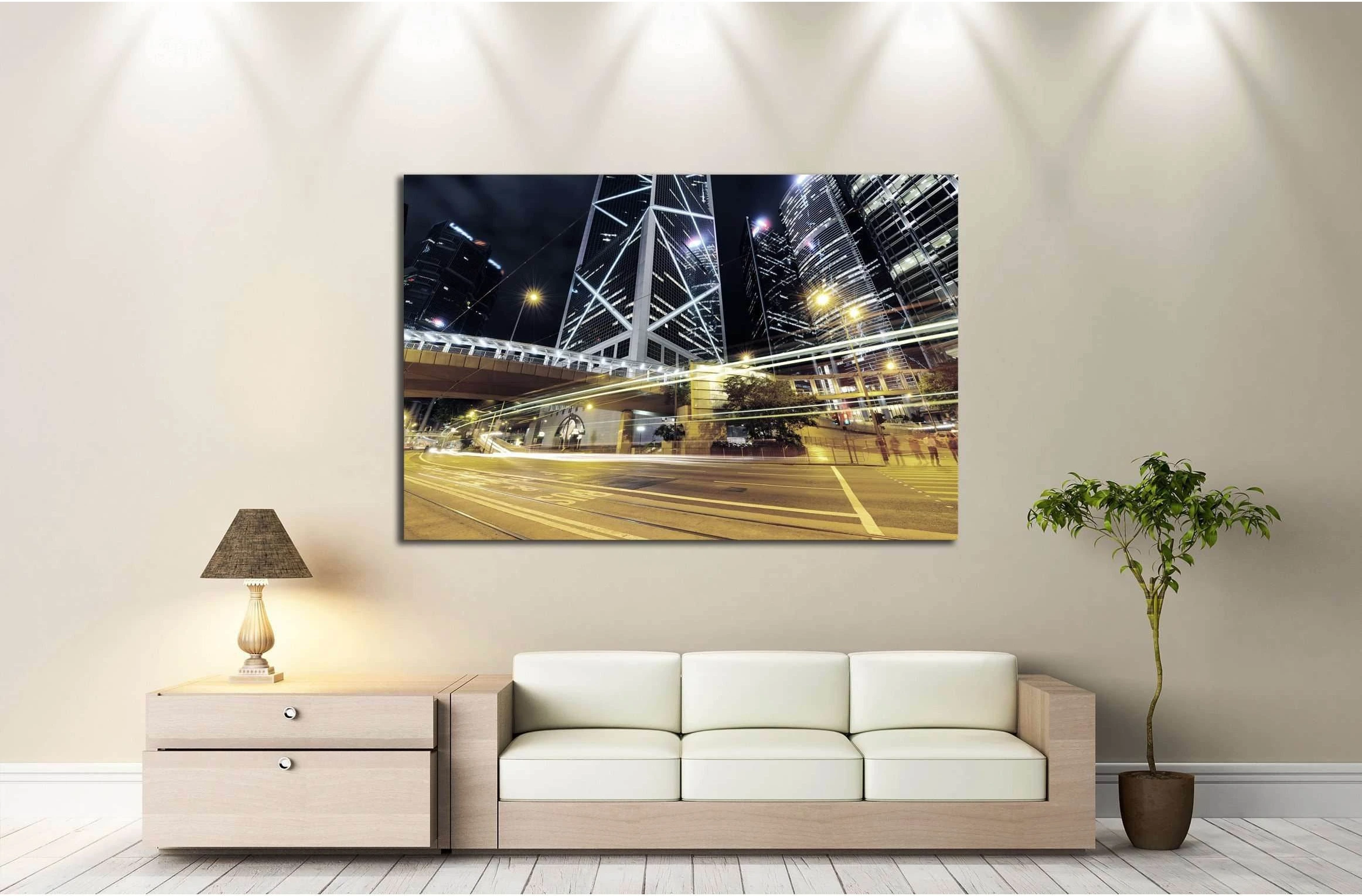 Car light trails and urban landscape in Hong Kong №2160 Ready to Hang Canvas Print - Zellart Canvas Prints ALL_Products, s-2160