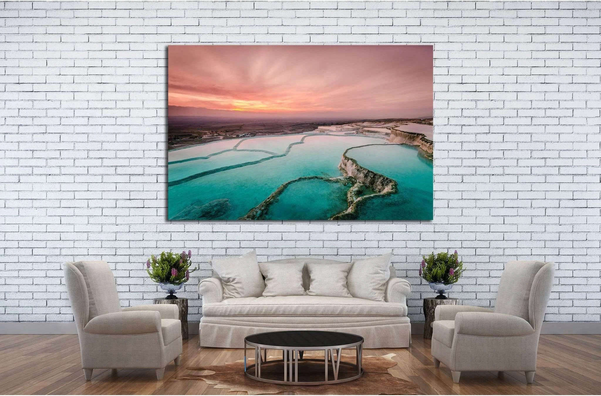 Carbonate travertines the natural pools during sunset, Pamukkale, Turkey №1995 Ready to Hang Canvas Print - Zellart Canvas Prints ALL_Products, s-1995