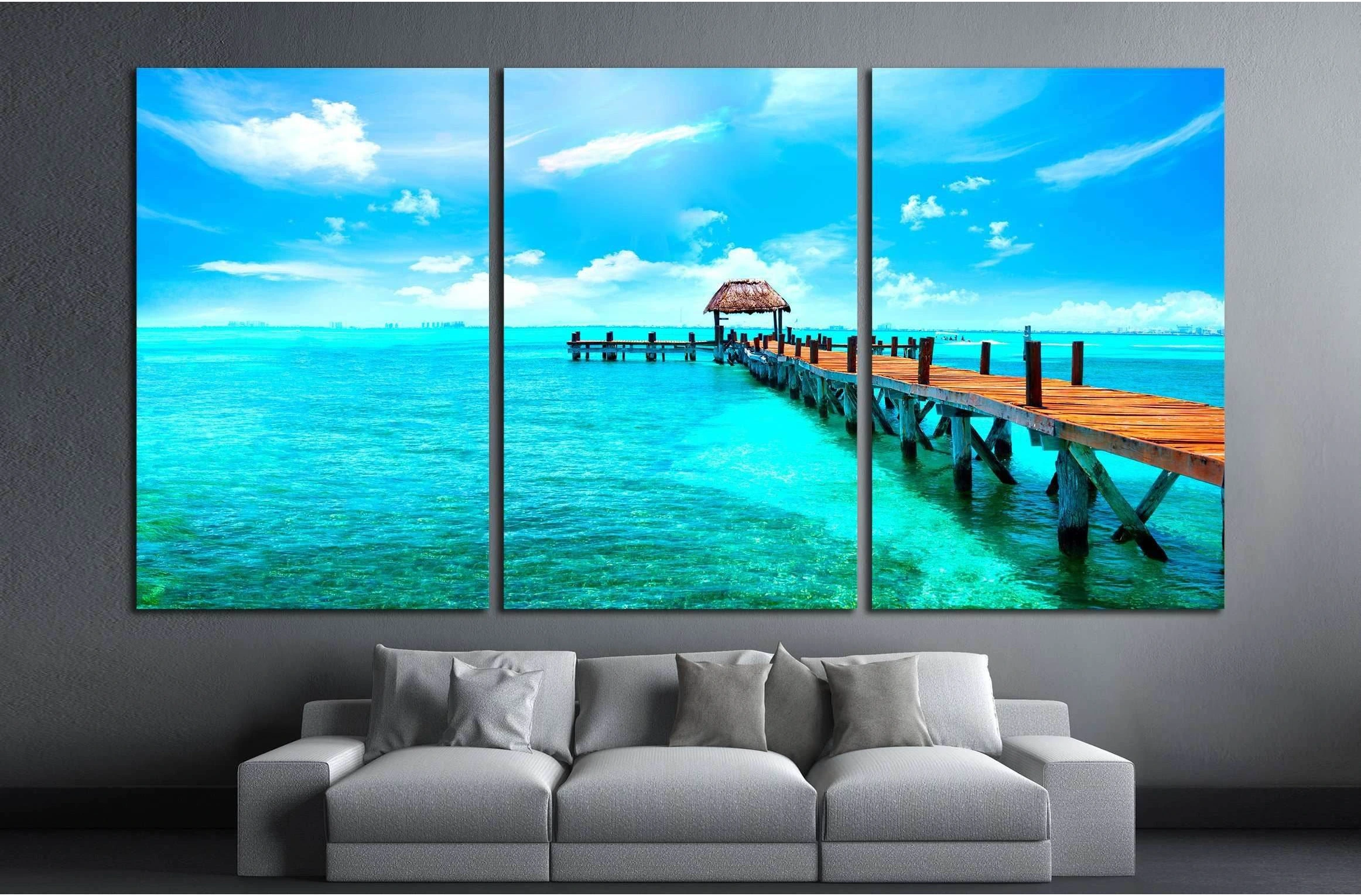 Caribbean sea Jetty near Cancun, Mexico №2517 Ready to Hang Canvas Print - Zellart Canvas Prints ALL_Products, s-2517