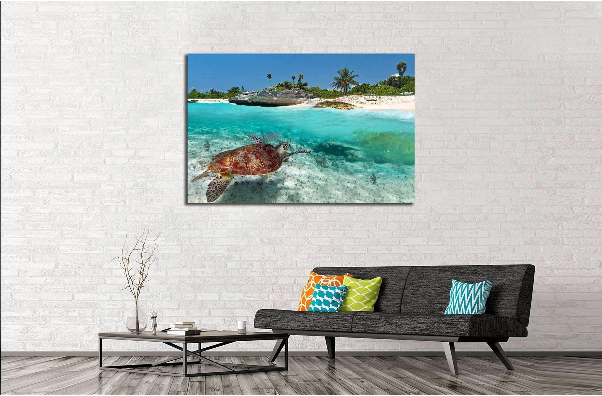Caribbean Sea scenery with green turtle in Mexico №2502 Ready to Hang Canvas Print - Zellart Canvas Prints ALL_Products, s-2502