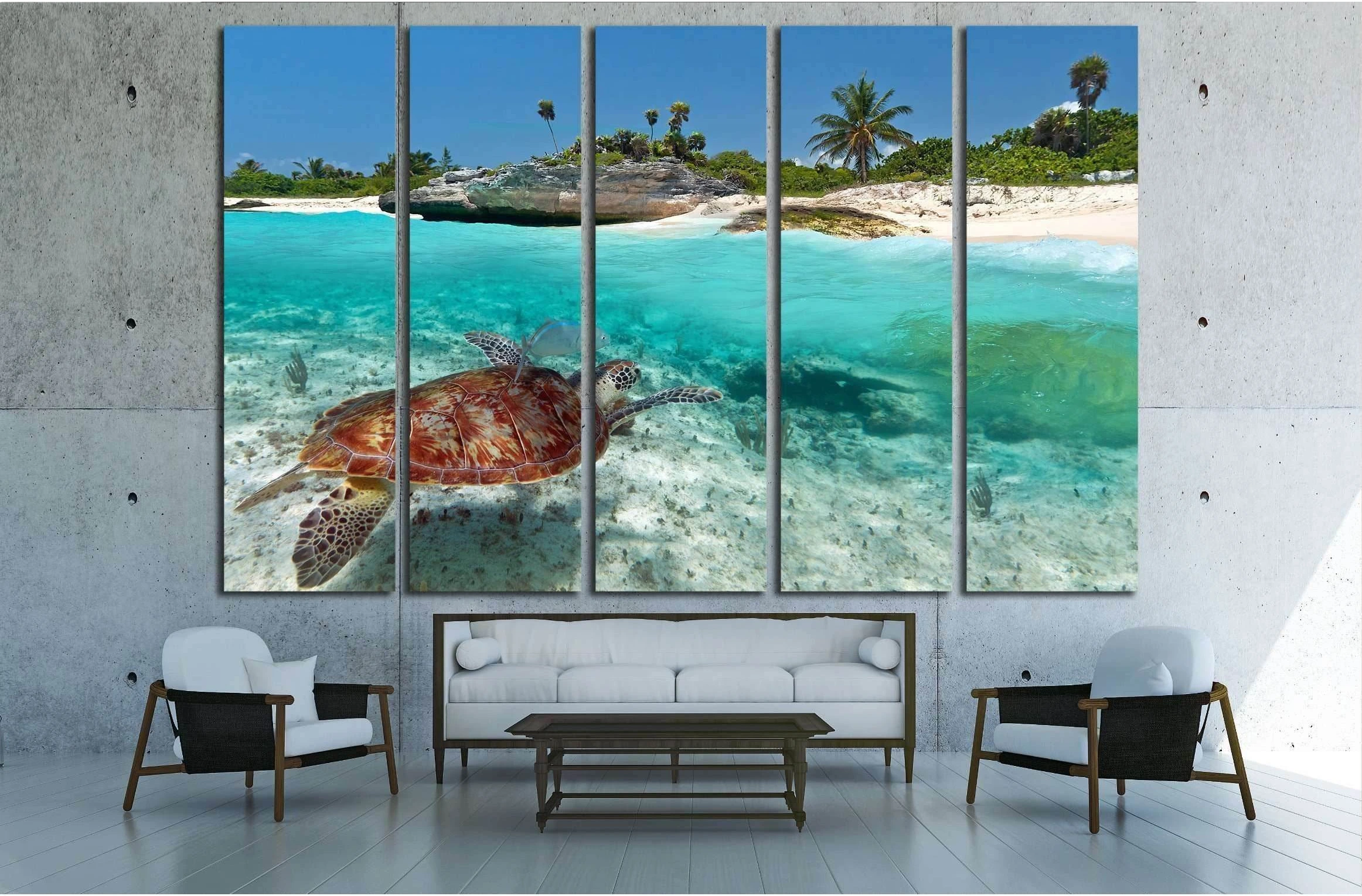 Caribbean Sea scenery with green turtle in Mexico №2502 Ready to Hang Canvas Print - Zellart Canvas Prints ALL_Products, s-2502