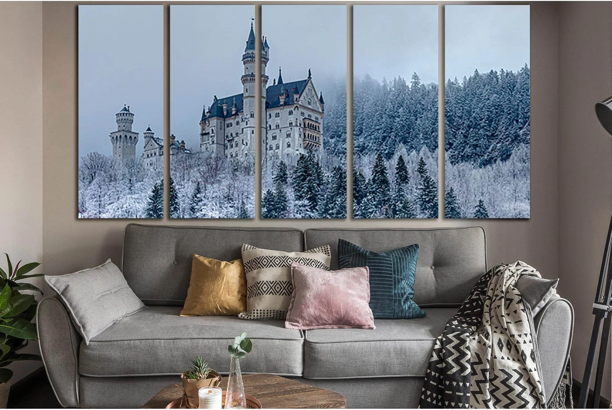 Castle In Winter Forest №SL1380 Ready to Hang Canvas Print - Zellart Canvas Prints 0new, ALL_Products, Architecture