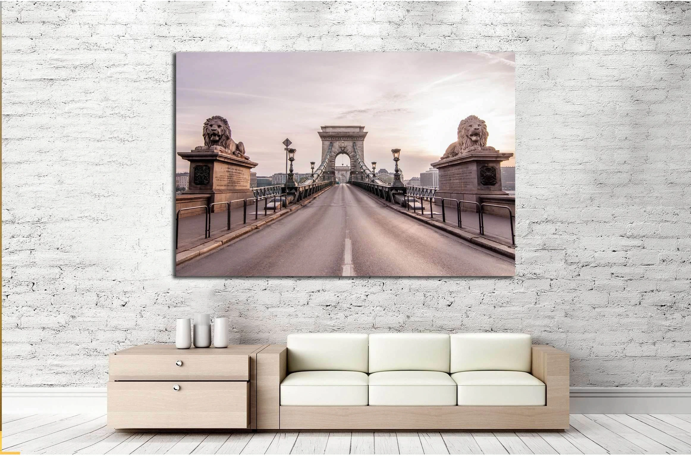 Chain Bridge in beautiful Budapest, the capital of Hungary №2248 Ready to Hang Canvas Print - Zellart Canvas Prints ALL_Products, s-2248