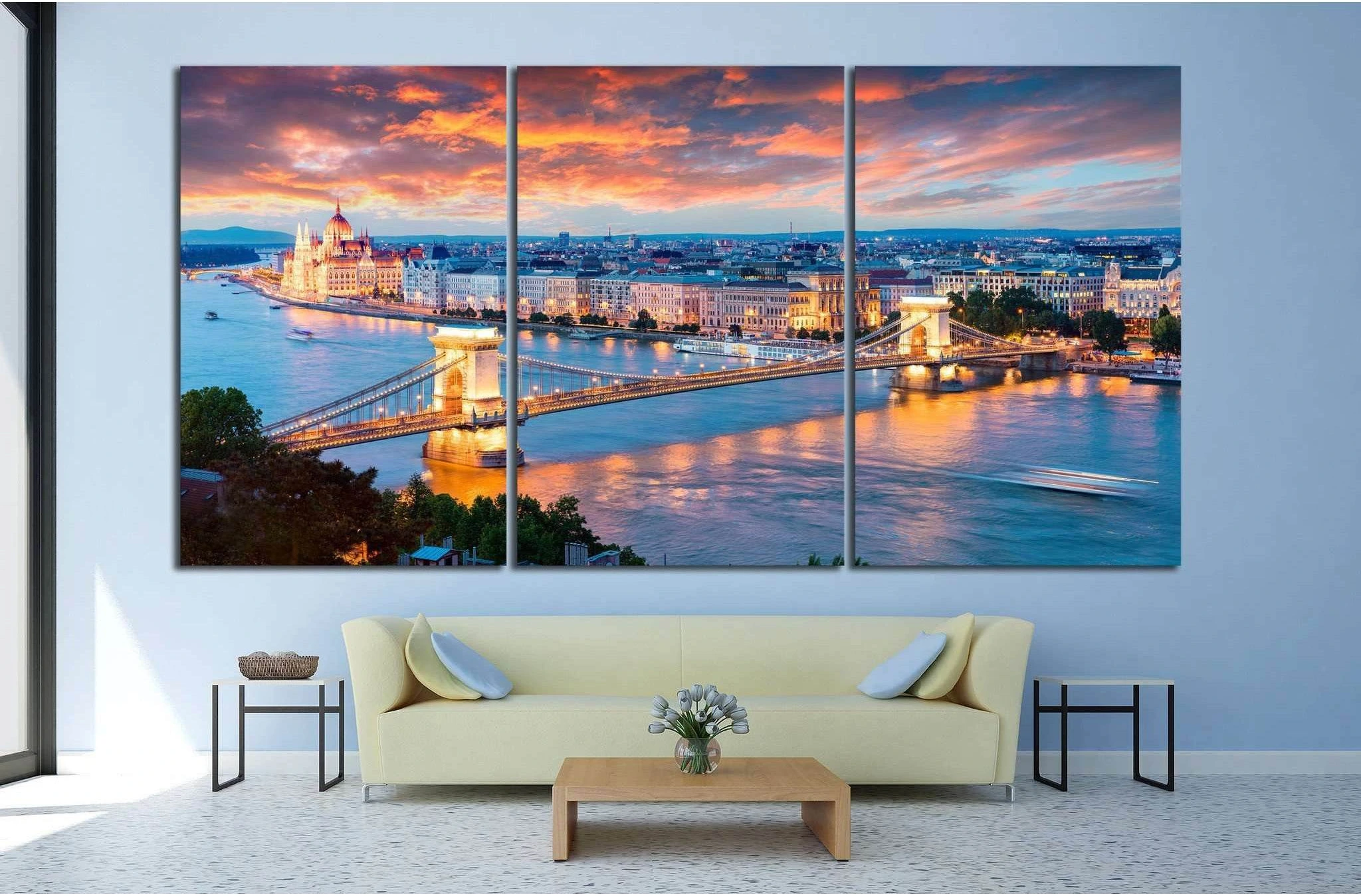 Chain Bridge in Pest city, Budapest, Hungary №1197 Ready to Hang Canvas Print - Zellart Canvas Prints ALL_Products, s-1197