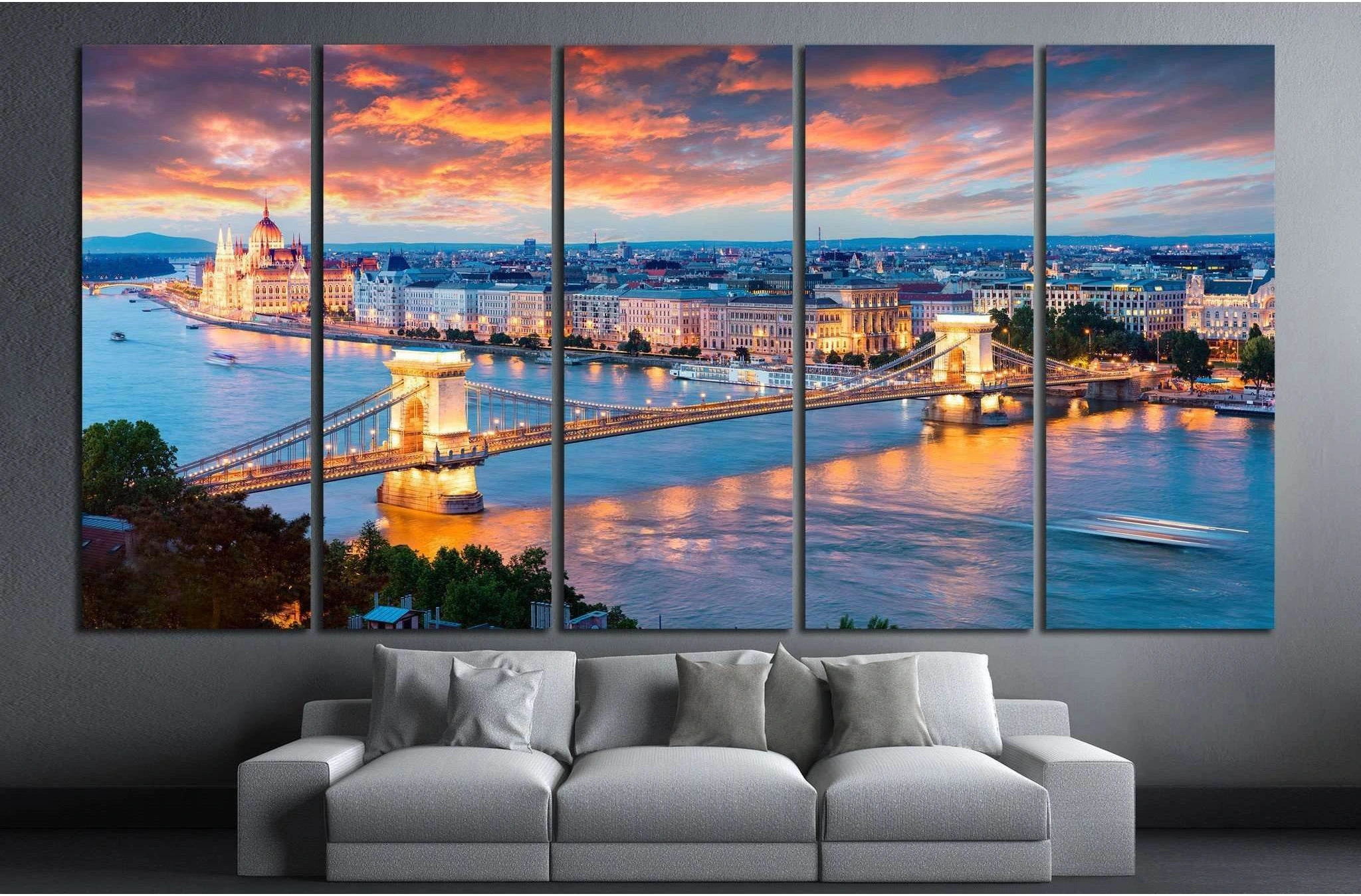 Chain Bridge in Pest city, Budapest, Hungary №1197 Ready to Hang Canvas Print - Zellart Canvas Prints ALL_Products, s-1197