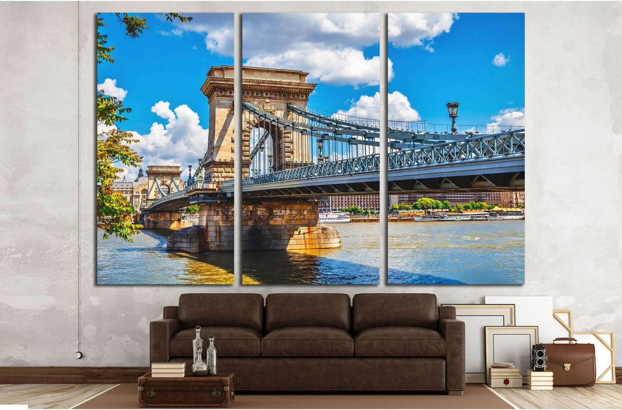 Chain bridge on danube river in budapest, hungary №1230 Ready to Hang Canvas Print - Zellart Canvas Prints ALL_Products, s-1230