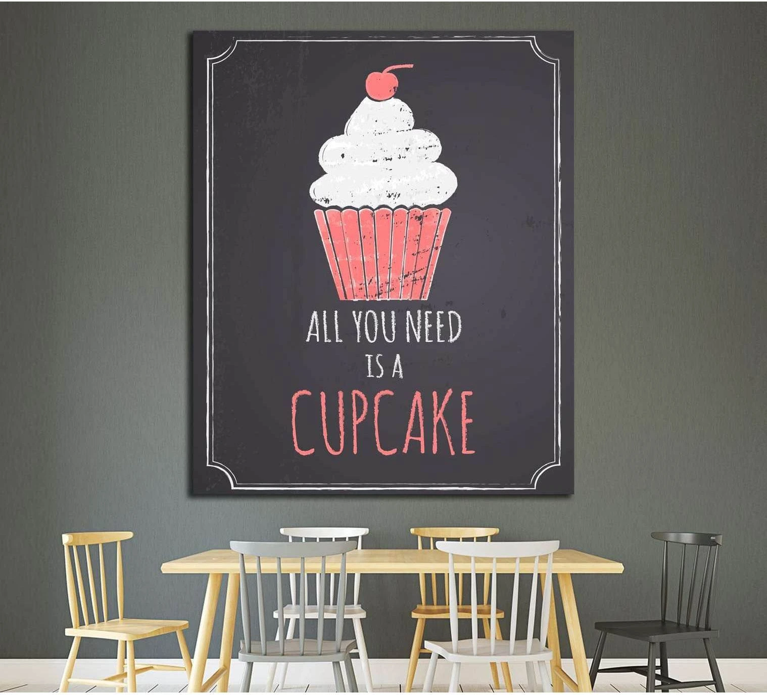 Chalkboard style canvas with cupcake №4567 Ready to Hang Canvas Print - Zellart Canvas Prints 000Negative, ALL_Products, s-4567