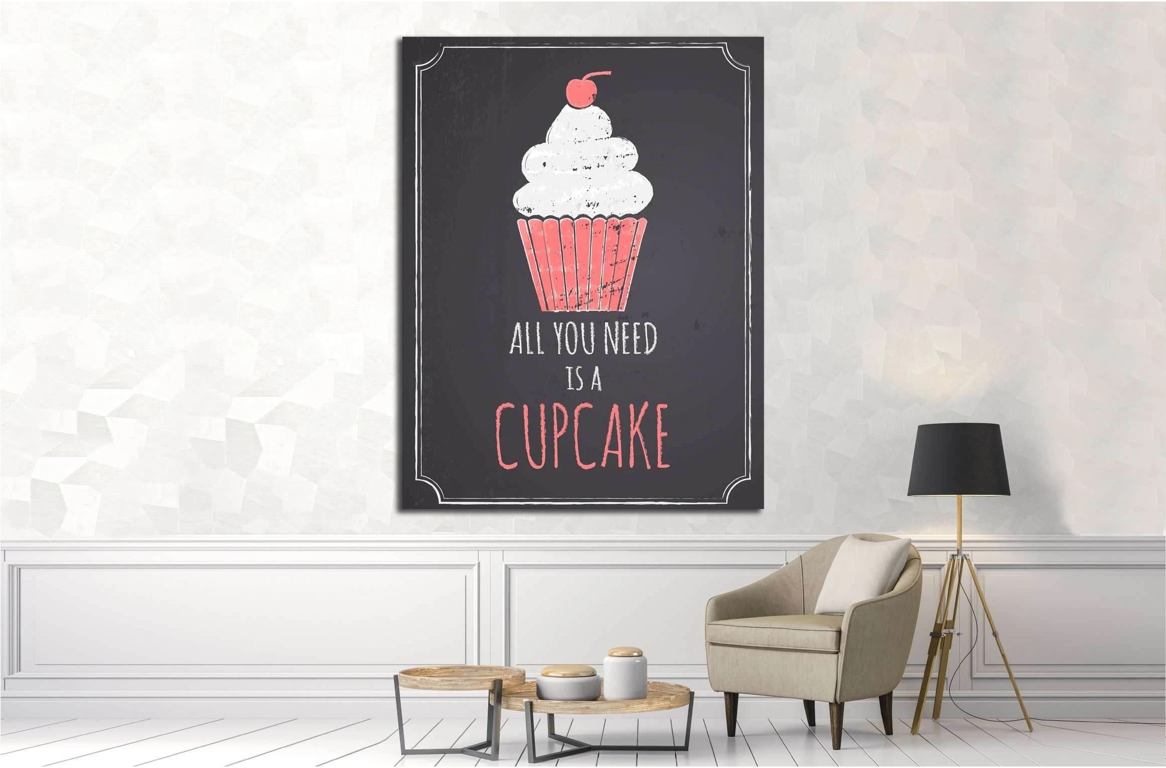 Chalkboard style canvas with cupcake №4567 Ready to Hang Canvas Print - Zellart Canvas Prints 000Negative, ALL_Products, s-4567