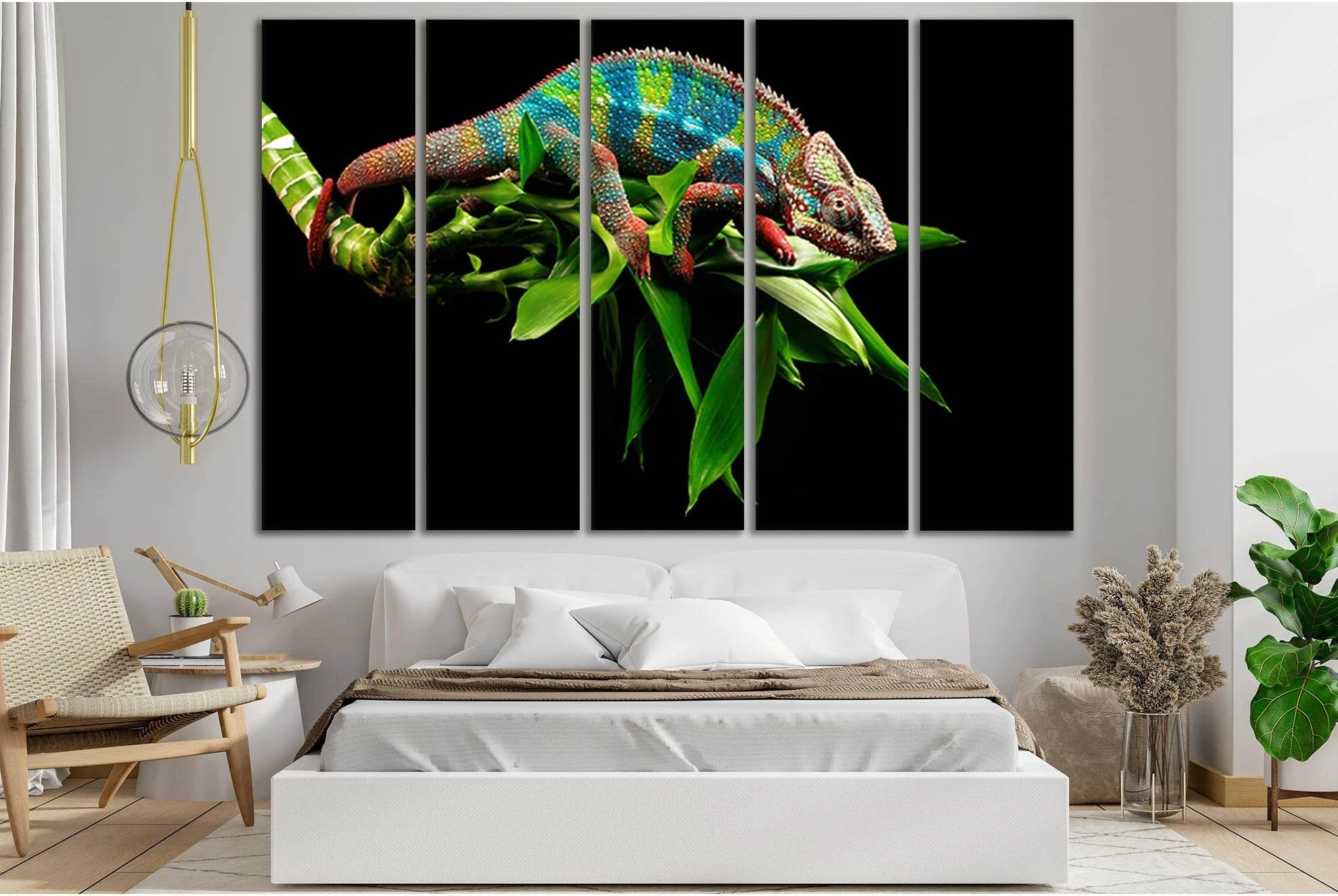 Chameleon On A Green Branch №SL1030 Ready to Hang Canvas Print - Zellart Canvas Prints 0new, ALL_Products, Animals & Wildlife