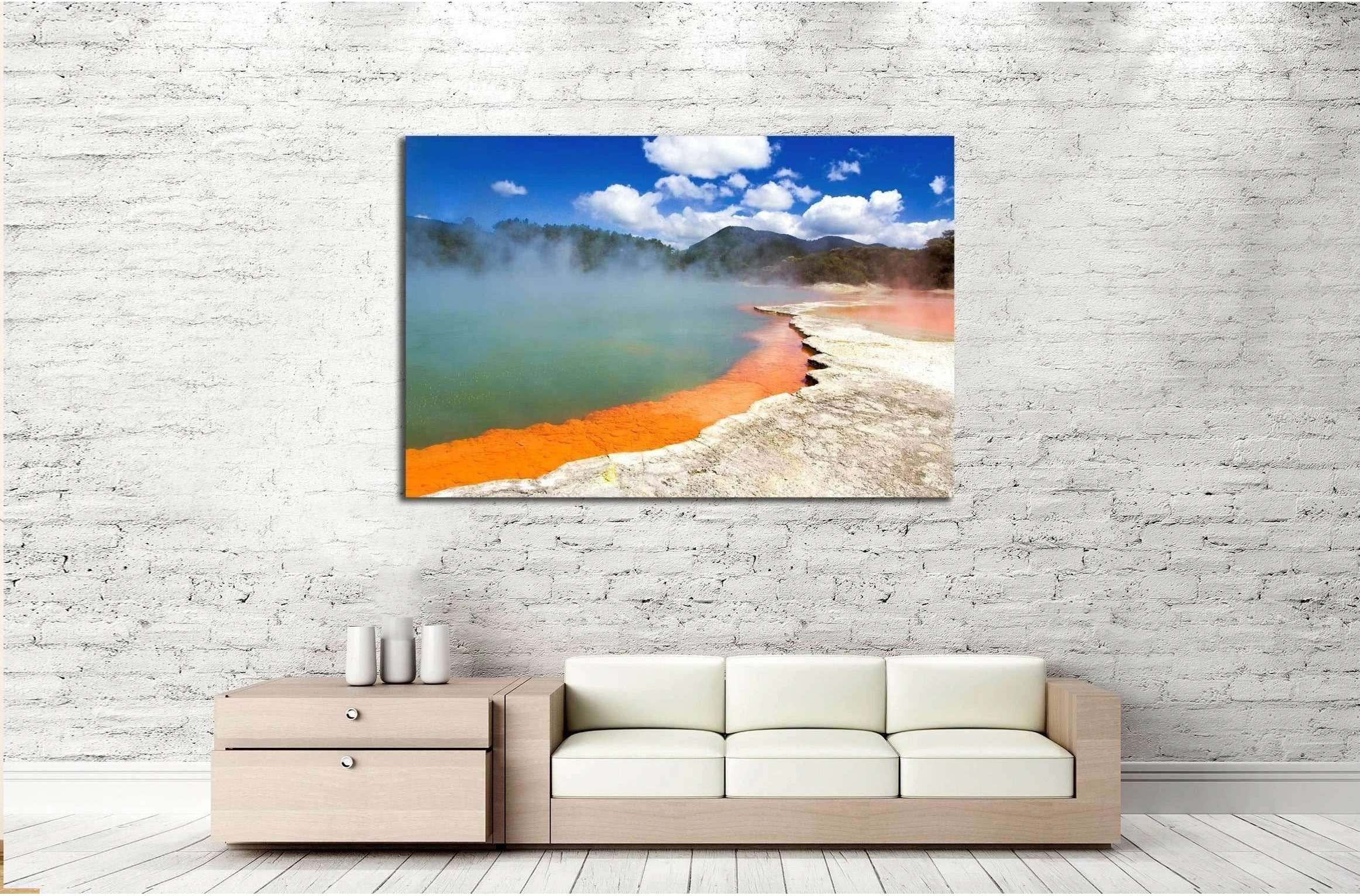 Champagne Pool in Wai-O-Tapu Geothermal Wonderland, Rotorua, New Zealand №2495 Ready to Hang Canvas Print - Zellart Canvas Prints ALL_Products, s-2495