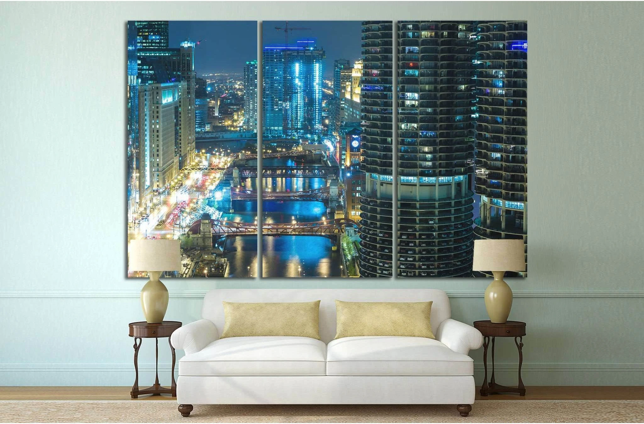 Chicago at night, Illinois, USA №1137 Ready to Hang Canvas Print - Zellart Canvas Prints ALL_Products, s-1137