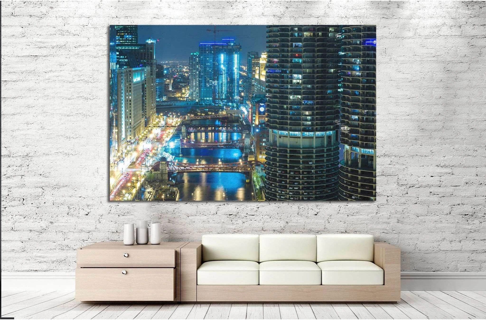 Chicago at night, Illinois, USA №1137 Ready to Hang Canvas Print - Zellart Canvas Prints ALL_Products, s-1137