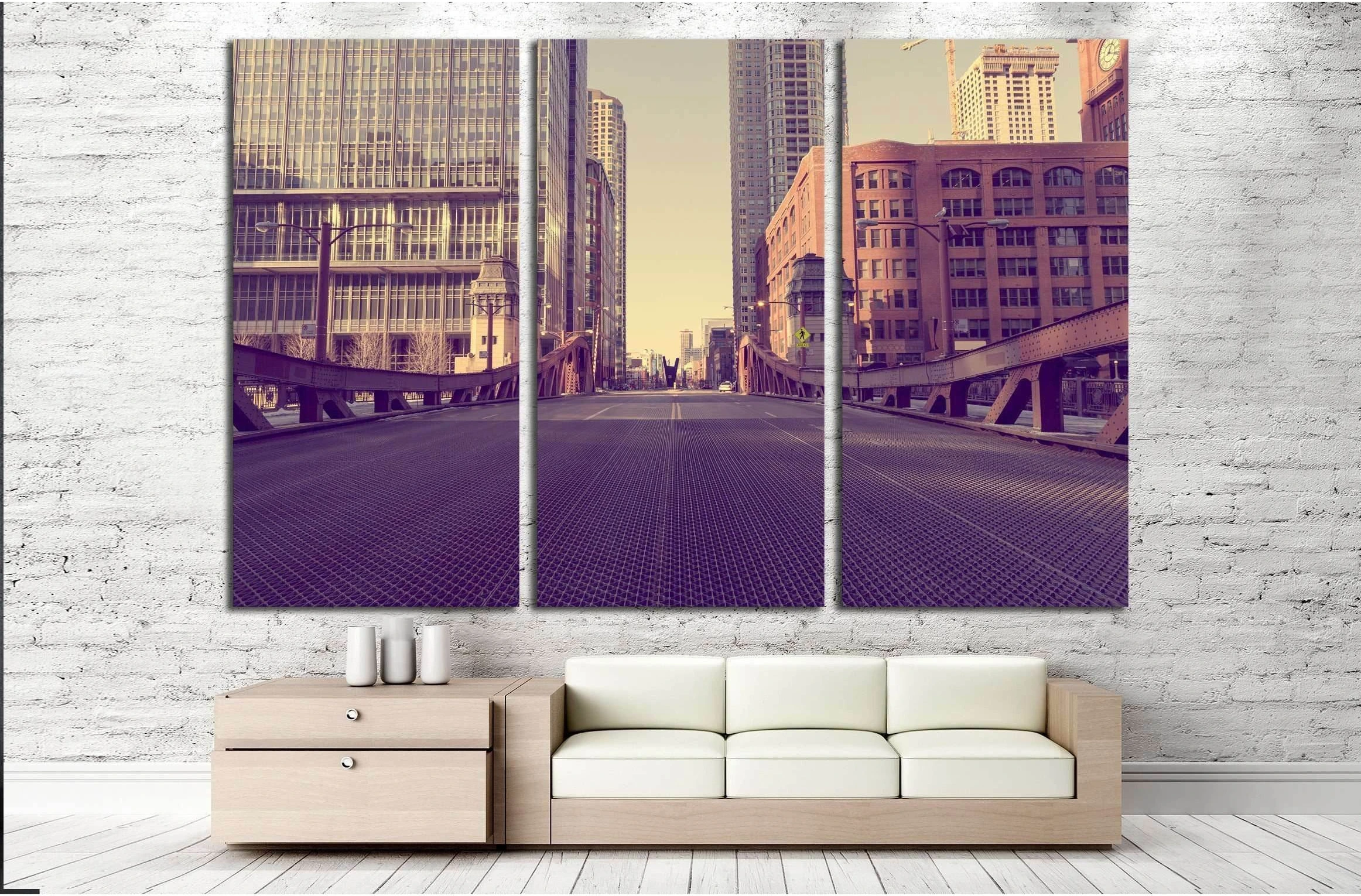Chicago Bridge - Vintage Picture Effect №2158 Ready to Hang Canvas Print - Zellart Canvas Prints ALL_Products, s-2158