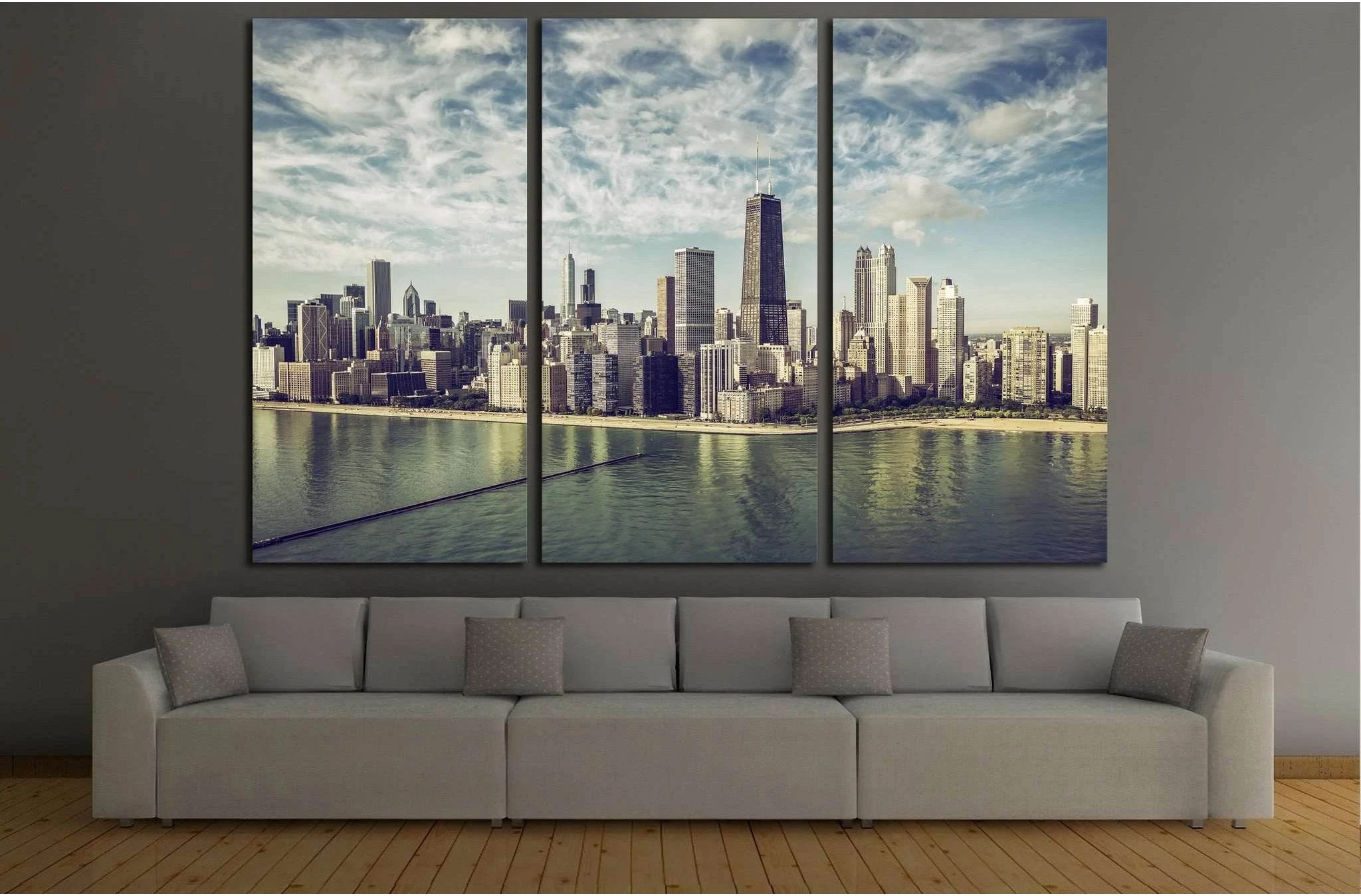 Chicago Cityscape, Illinois №243 Ready to Hang Canvas Print - Zellart Canvas Prints ALL_Products, wd-243