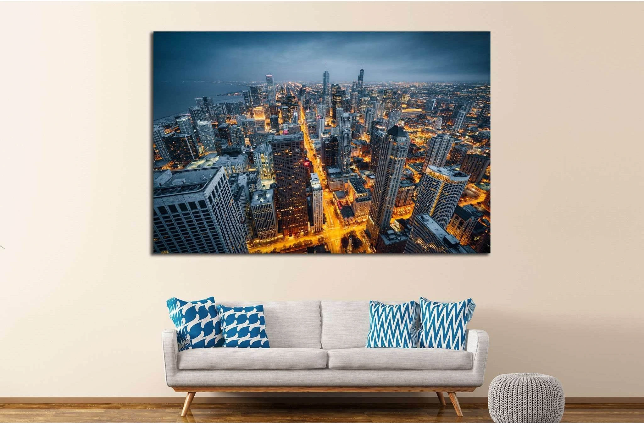 Chicago Cityscape, Illinois №244 Ready to Hang Canvas Print - Zellart Canvas Prints ALL_Products, wd-244