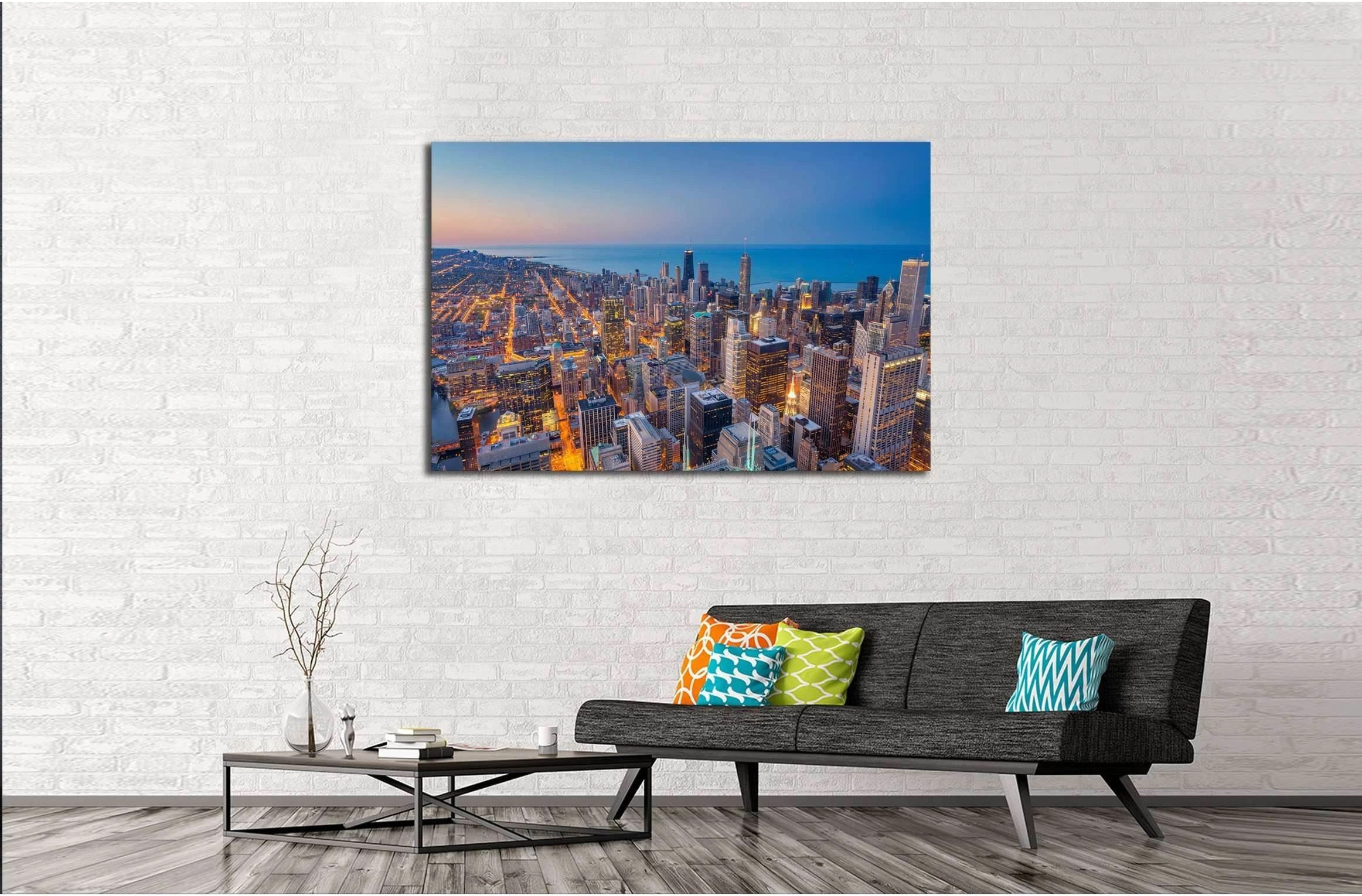 Chicago. Cityscape image of Chicago downtown during twilight blue hour №2408 Ready to Hang Canvas Print - Zellart Canvas Prints ALL_Products, s-2408