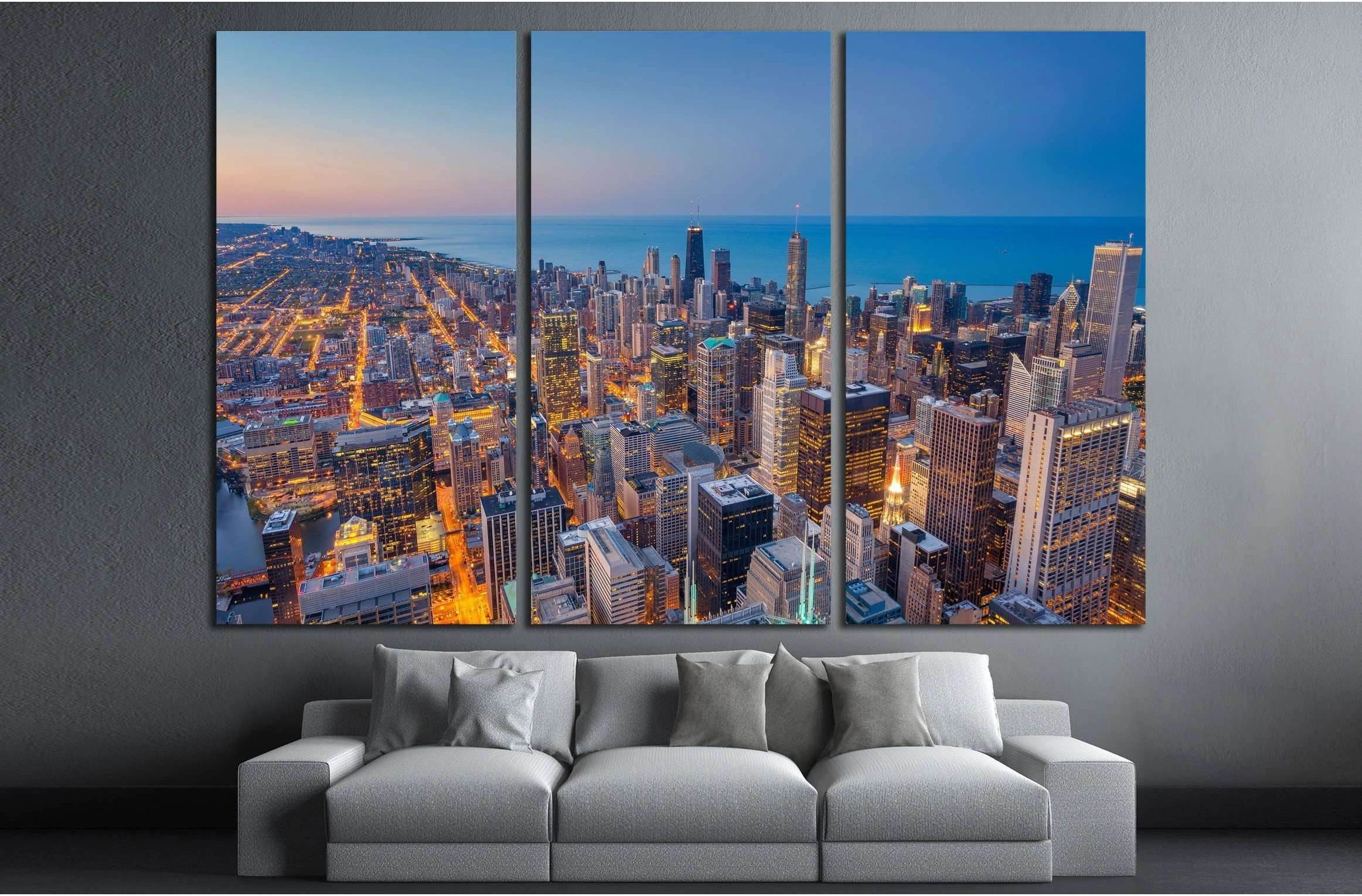 Chicago. Cityscape image of Chicago downtown during twilight blue hour №2408 Ready to Hang Canvas Print - Zellart Canvas Prints ALL_Products, s-2408