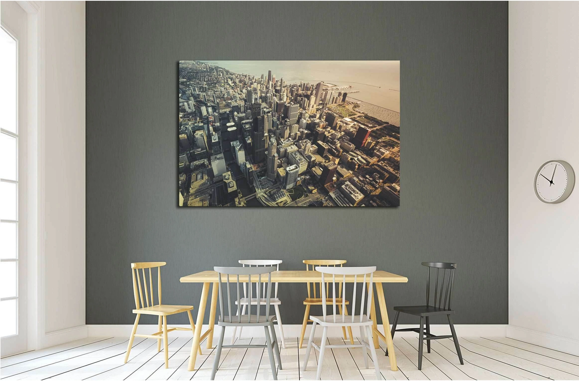 Chicago Downtown- Aerial View with desaturated colors №2326 Ready to Hang Canvas Print - Zellart Canvas Prints ALL_Products, s-2326