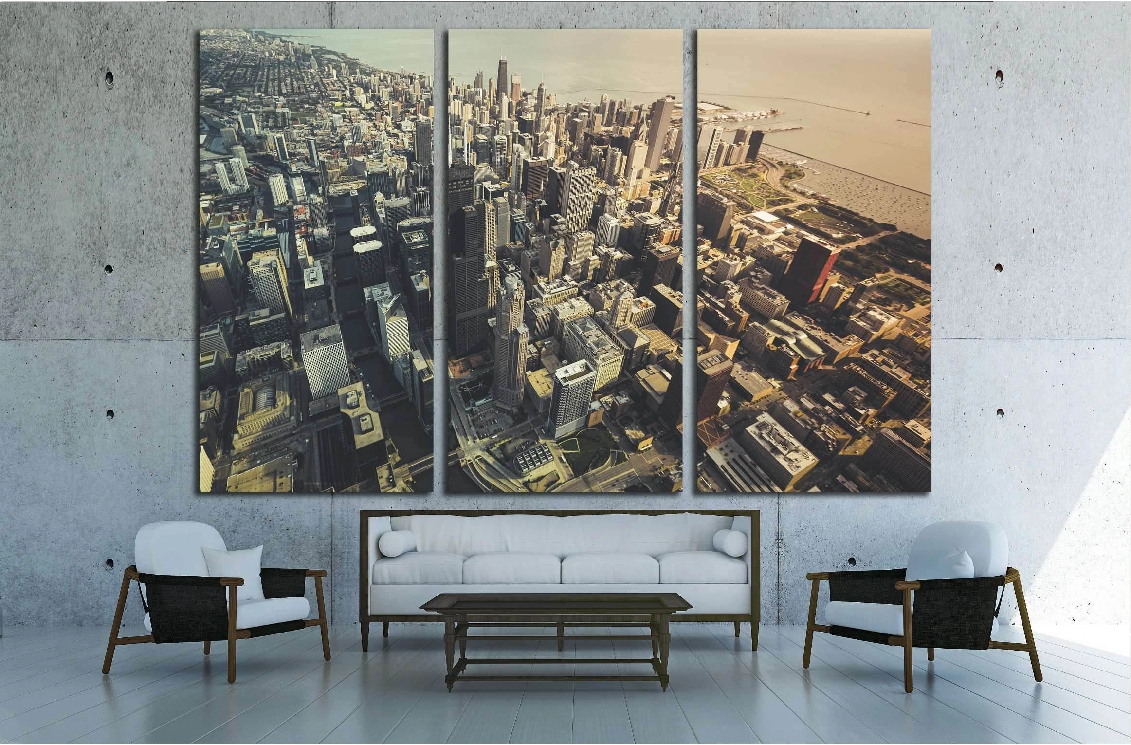 Chicago Downtown- Aerial View with desaturated colors №2326 Ready to Hang Canvas Print - Zellart Canvas Prints ALL_Products, s-2326