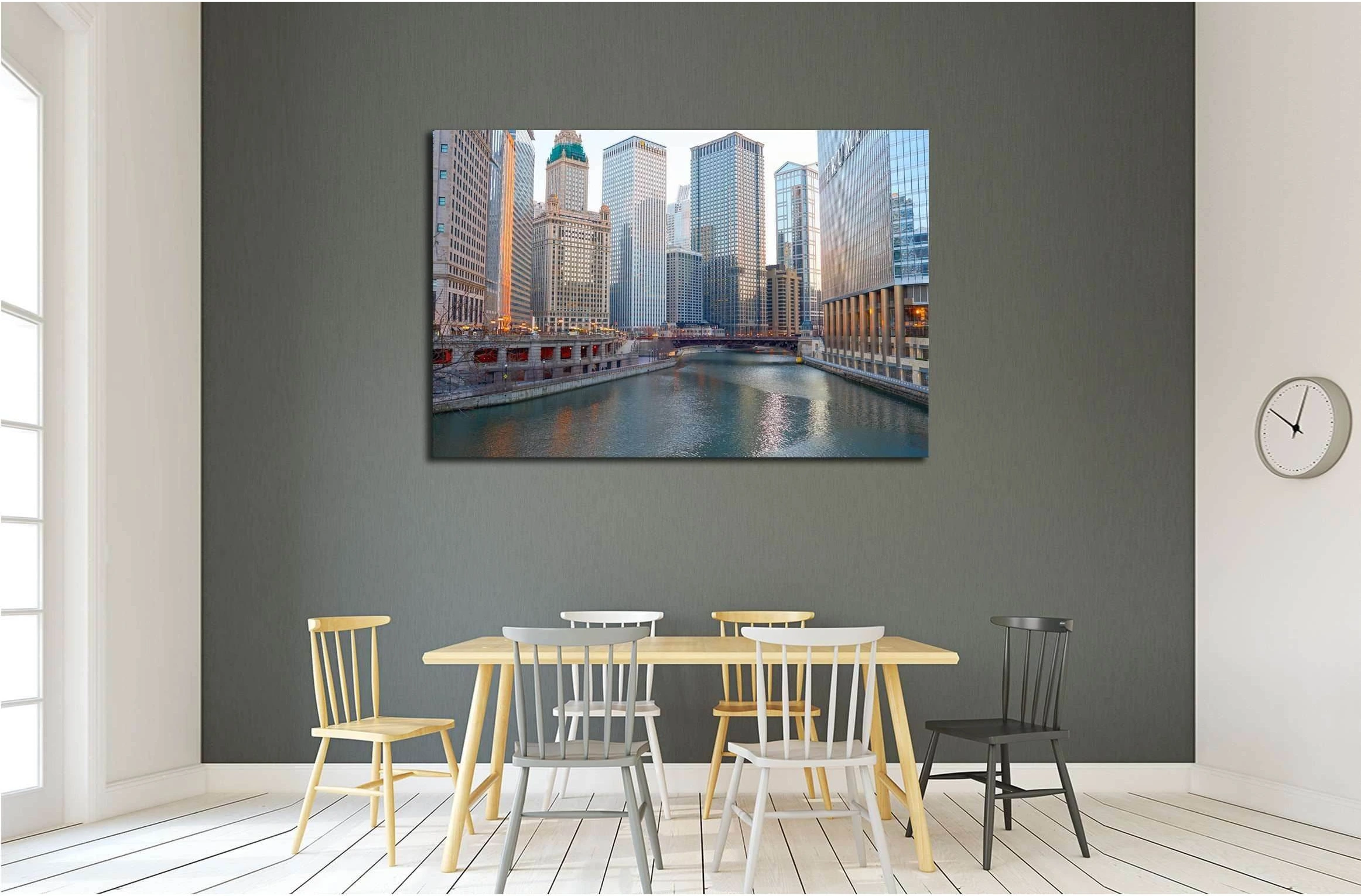 Chicago River at twilight, CIRCA, Chicago, IL №2212 Ready to Hang Canvas Print - Zellart Canvas Prints ALL_Products, s-2212