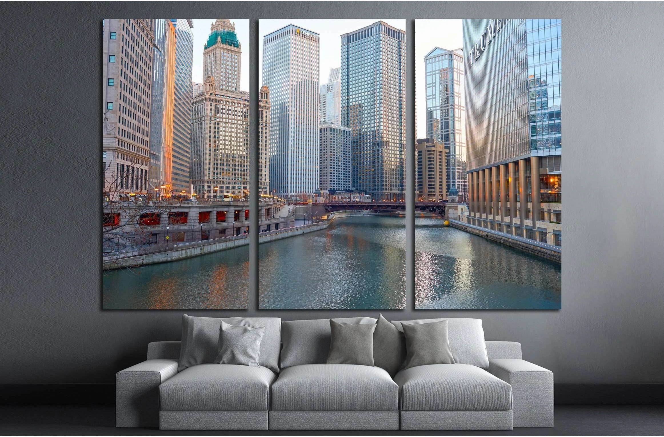 Chicago River at twilight, CIRCA, Chicago, IL №2212 Ready to Hang Canvas Print - Zellart Canvas Prints ALL_Products, s-2212