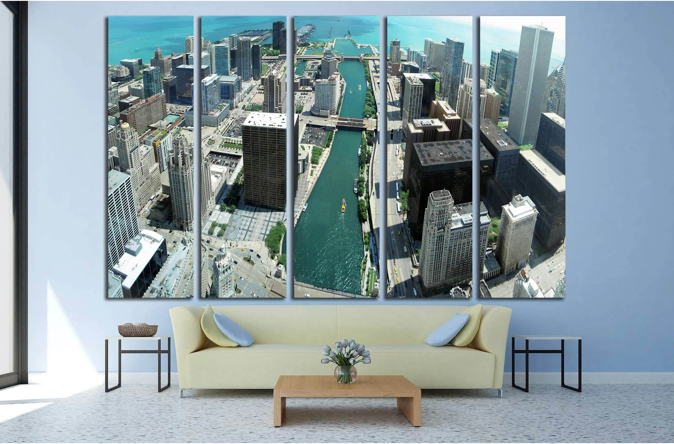 Chicago skyline panorama from 88th floor on Chicago river №2140 Ready to Hang Canvas Print - Zellart Canvas Prints ALL_Products, s-2140