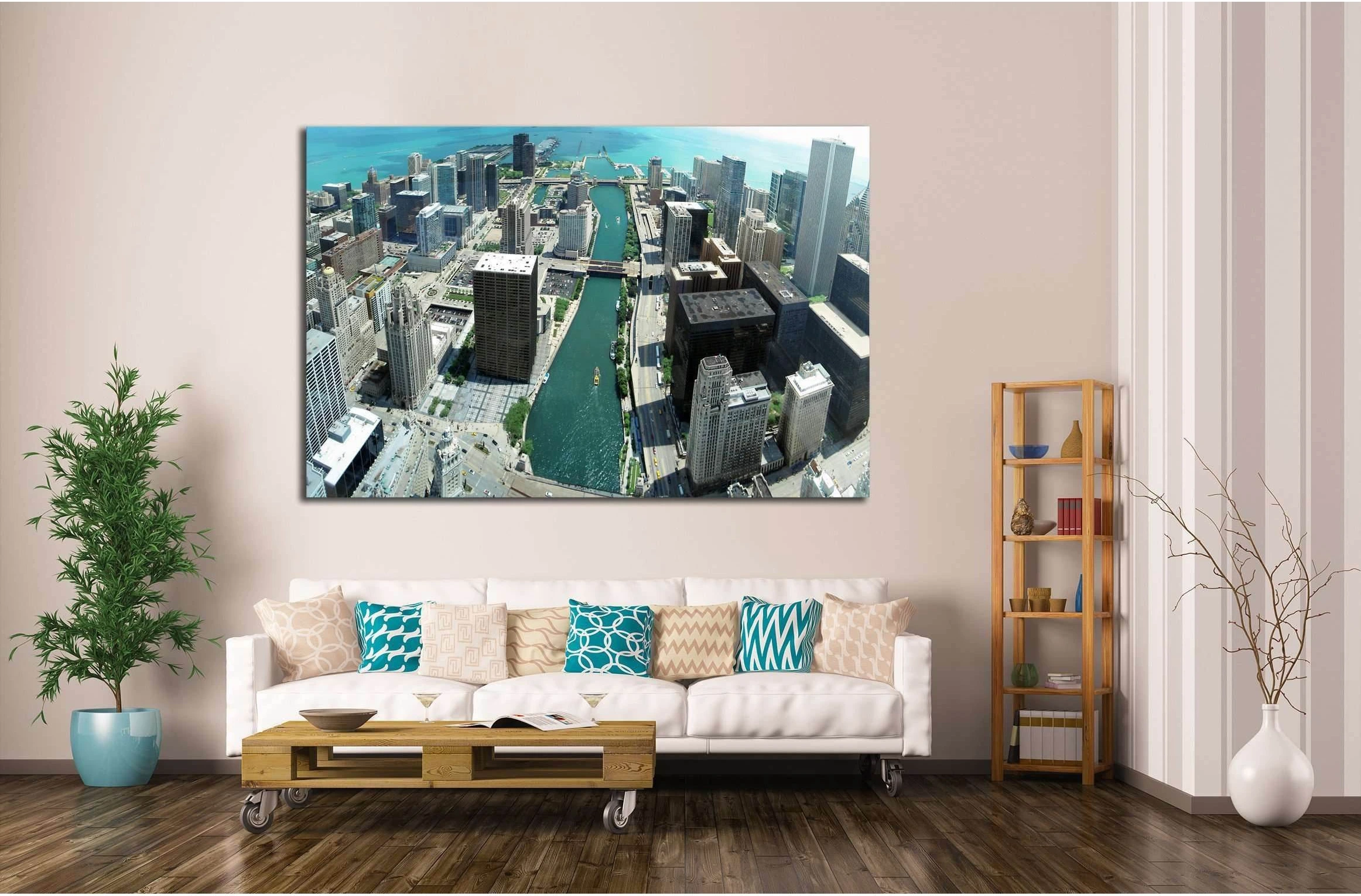 Chicago skyline panorama from 88th floor on Chicago river №2140 Ready to Hang Canvas Print - Zellart Canvas Prints ALL_Products, s-2140