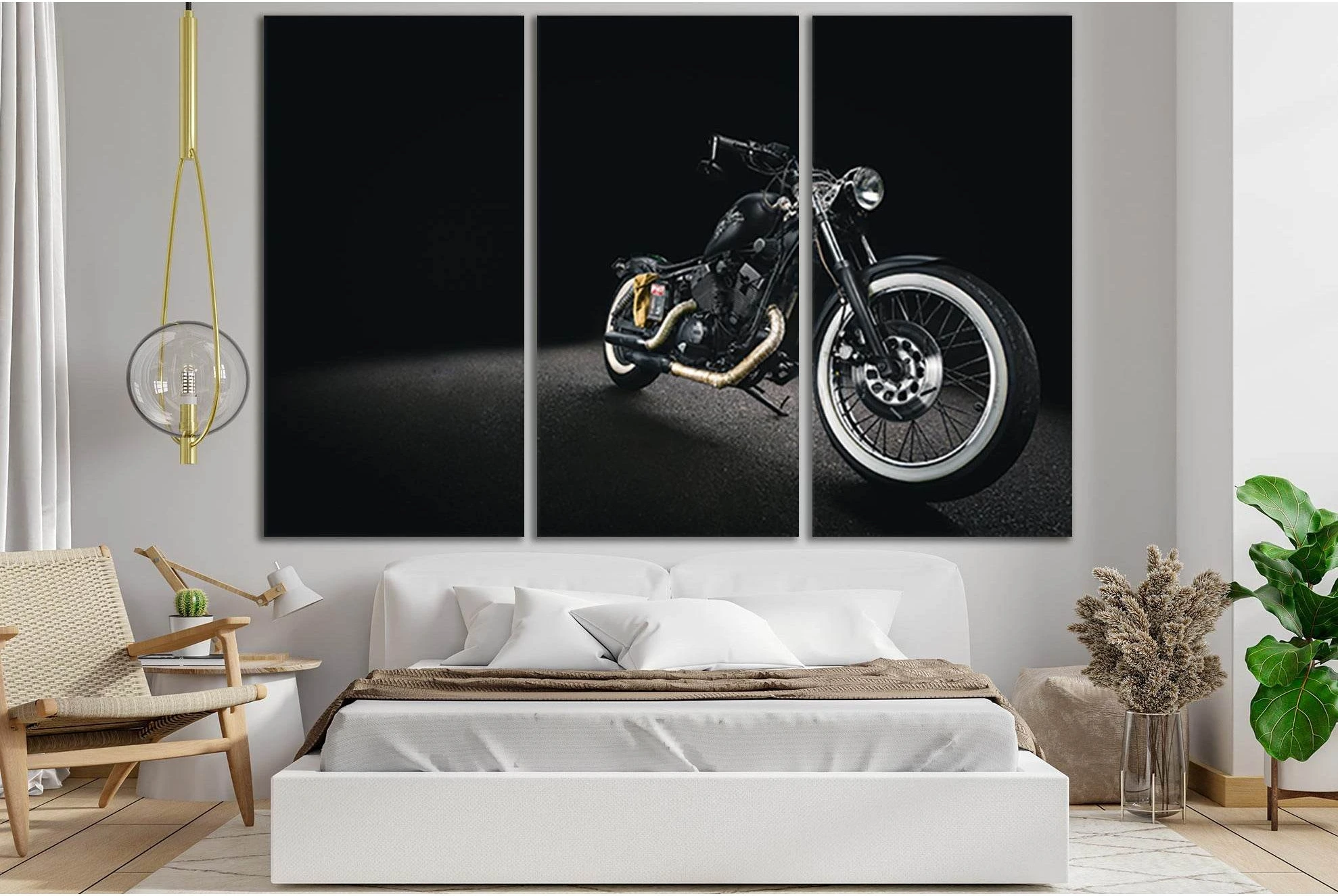 Chopper Motorcycle On Black Background №SL749 Ready to Hang Canvas Print - Zellart Canvas Prints 0new, ALL_Products, Engine, Engines Wall Art
