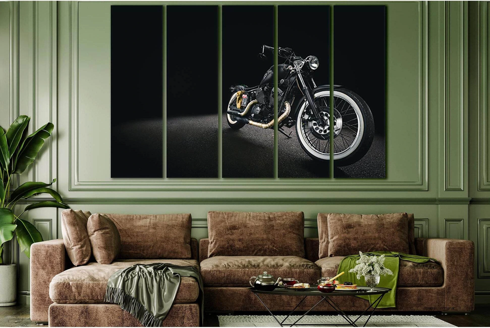 Chopper Motorcycle On Black Background №SL749 Ready to Hang Canvas Print - Zellart Canvas Prints 0new, ALL_Products, Engine, Engines Wall Art