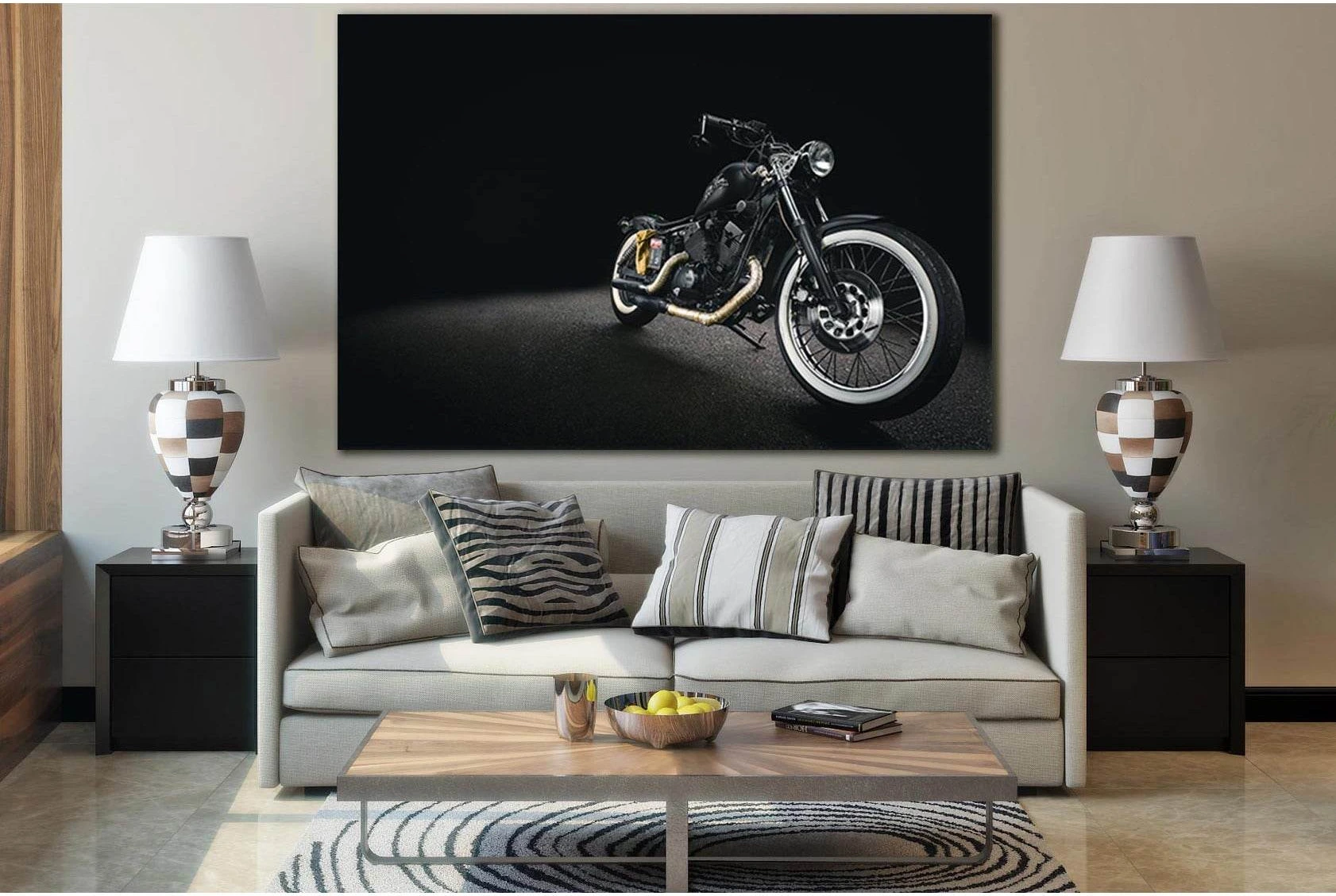 Chopper Motorcycle On Black Background №SL749 Ready to Hang Canvas Print - Zellart Canvas Prints 0new, ALL_Products, Engine, Engines Wall Art