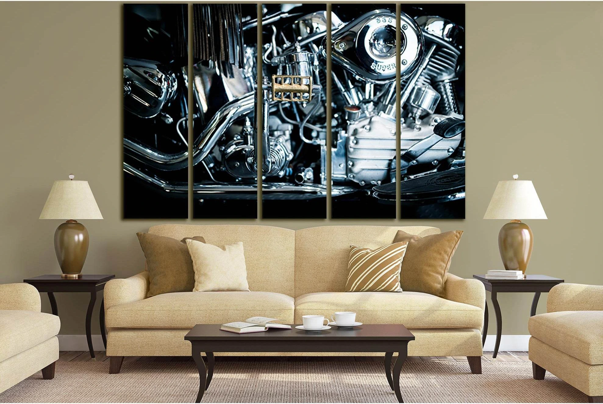 Chrome Plated Motorcycle Motor №SL774 Ready to Hang Canvas Print - Zellart Canvas Prints 0new, ALL_Products, Engine, Engines Wall Art