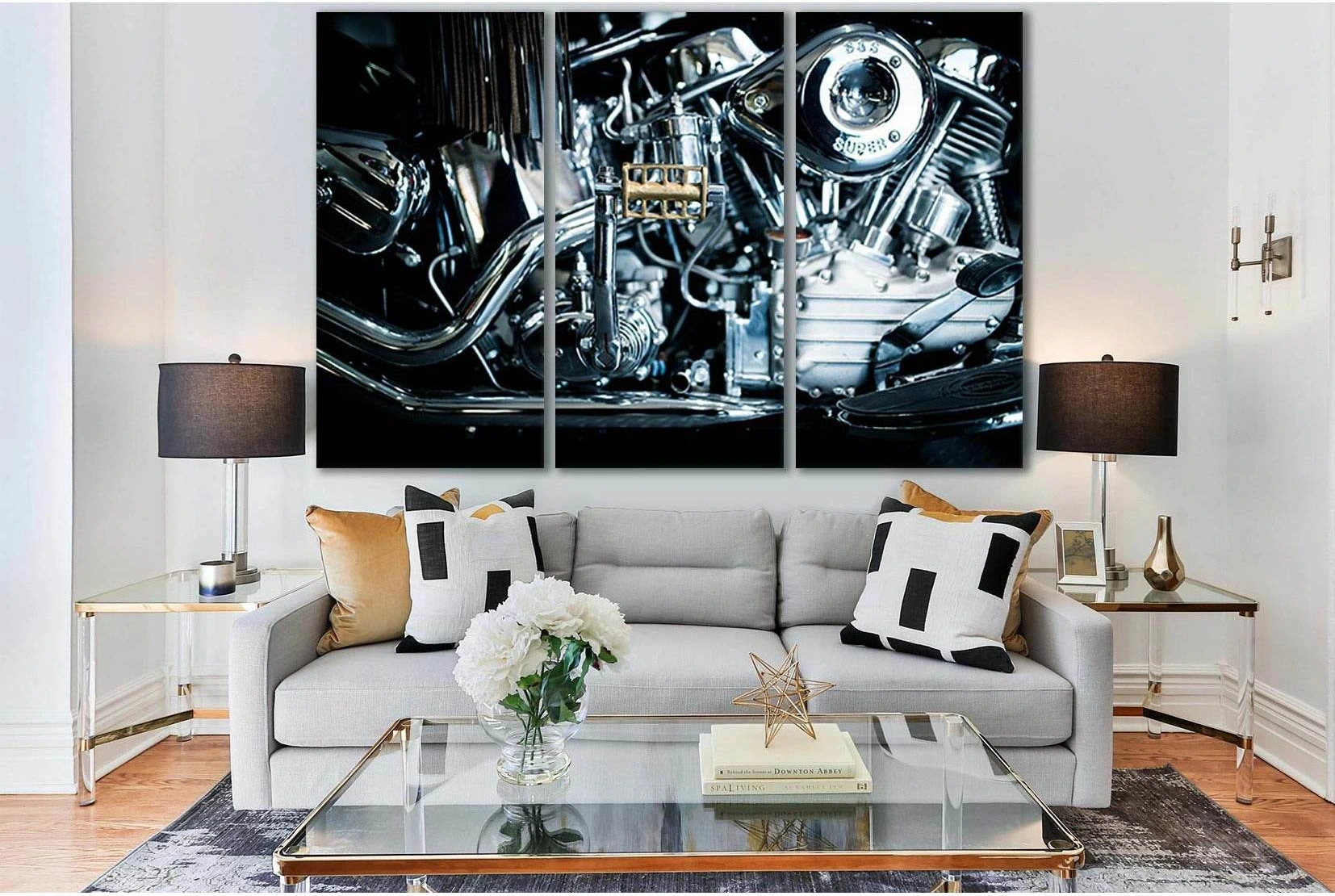 Chrome Plated Motorcycle Motor №SL774 Ready to Hang Canvas Print - Zellart Canvas Prints 0new, ALL_Products, Engine, Engines Wall Art