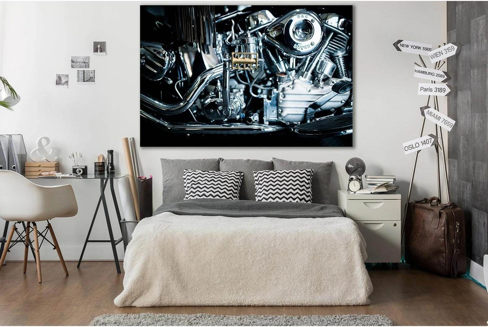 Chrome Plated Motorcycle Motor №SL774 Ready to Hang Canvas Print - Zellart Canvas Prints 0new, ALL_Products, Engine, Engines Wall Art
