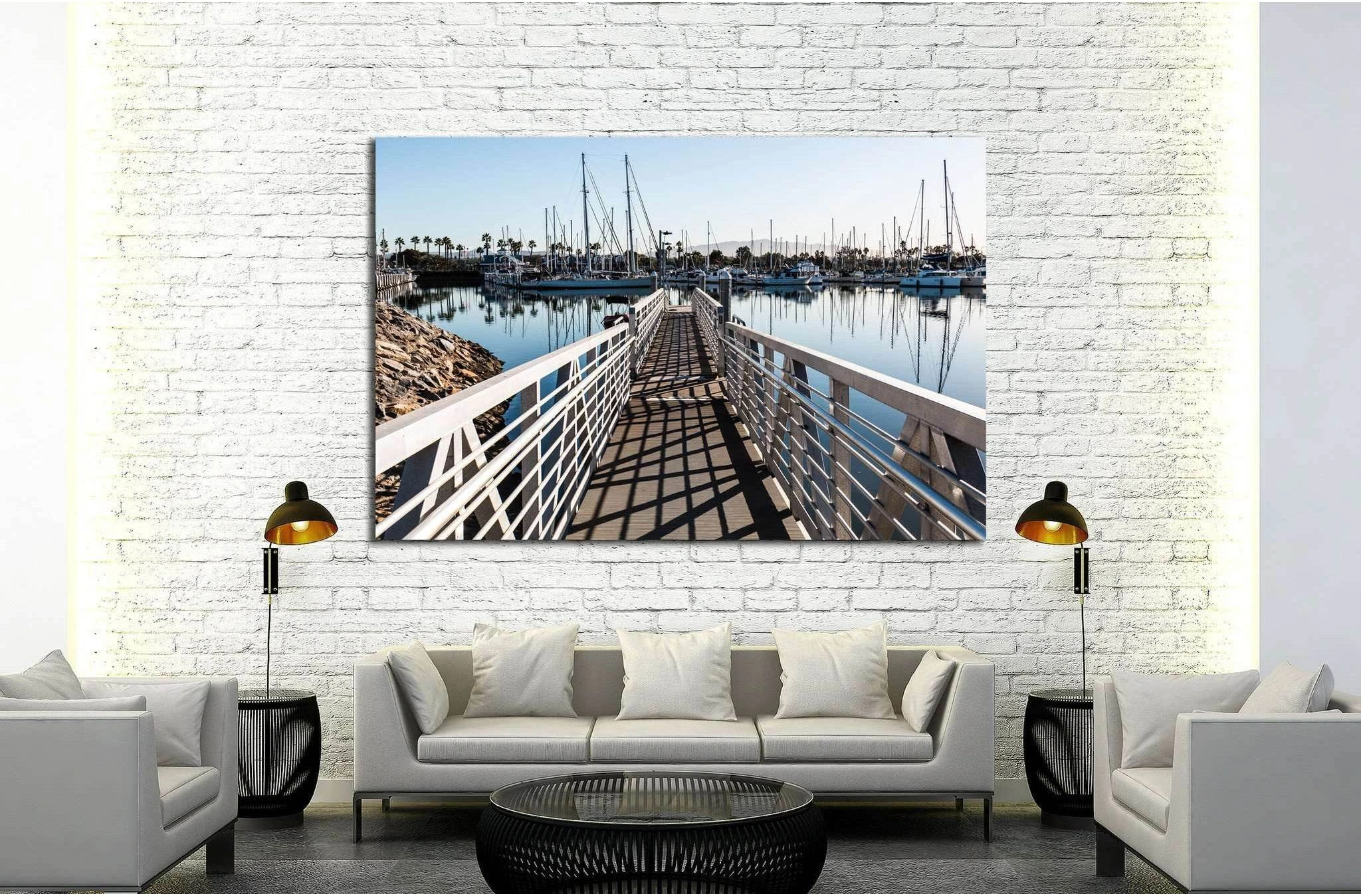 Chula Vista Bayfront park boat launch ramp with boats moored in marina №2105 Ready to Hang Canvas Print - Zellart Canvas Prints ALL_Products, s-2105