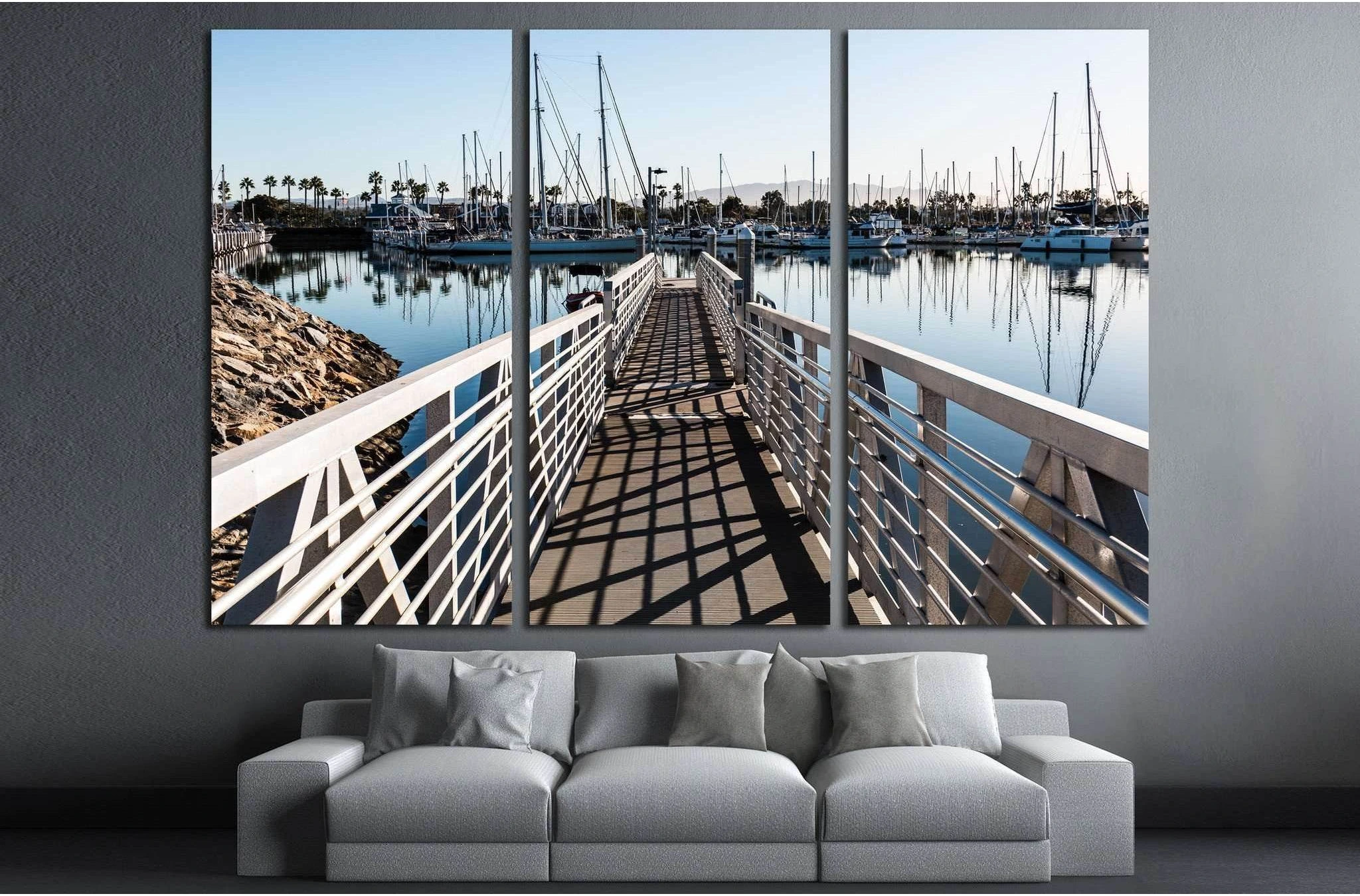Chula Vista Bayfront park boat launch ramp with boats moored in marina №2105 Ready to Hang Canvas Print - Zellart Canvas Prints ALL_Products, s-2105