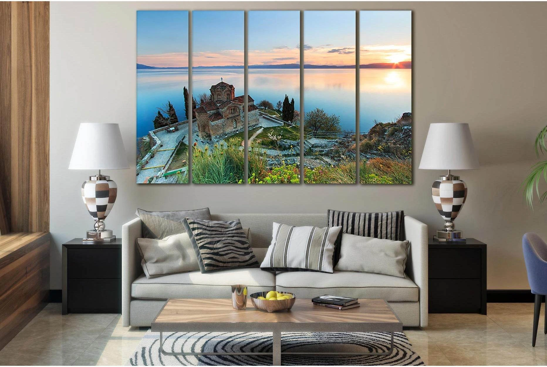 Church Near Lake Sunset №SL216 Ready to Hang Canvas Print - Zellart Canvas Prints 0new, ALL_Products, SUNRISE & SUNSET WALL ART