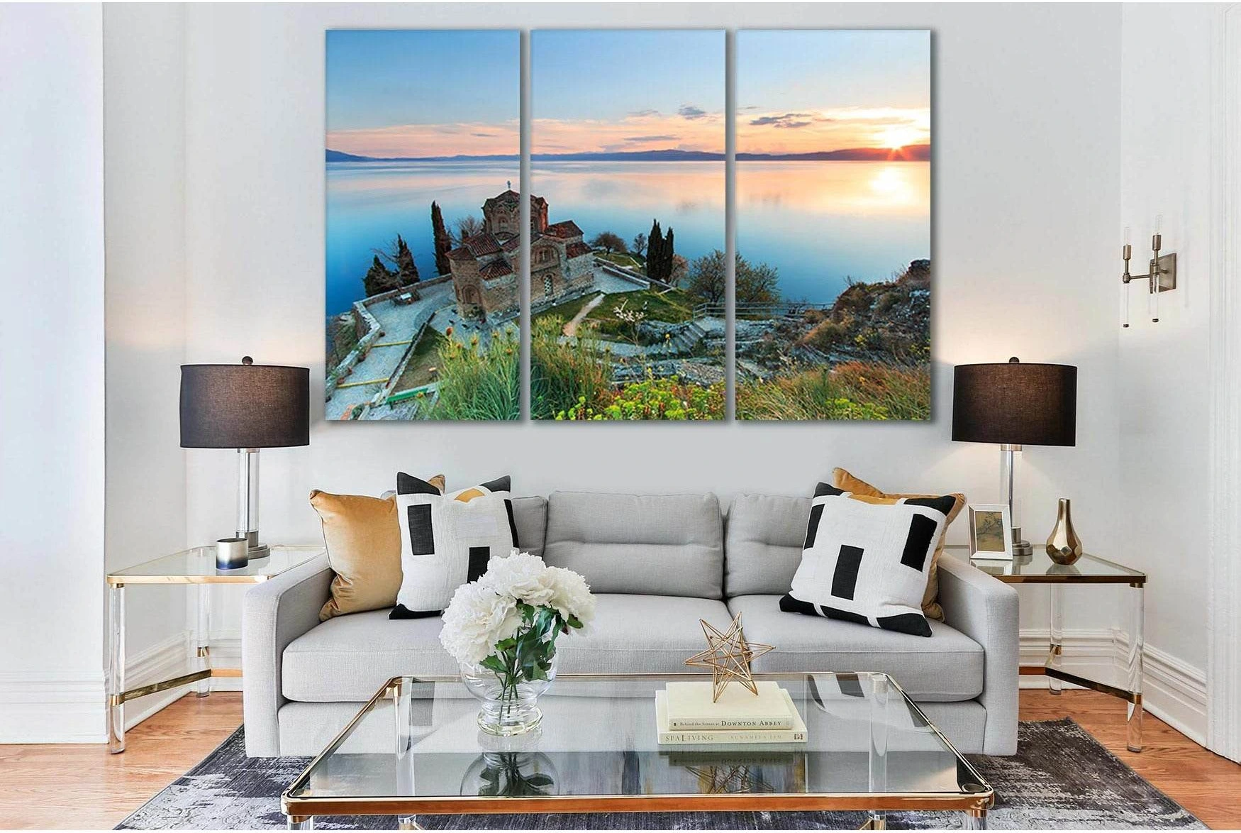 Church Near Lake Sunset №SL216 Ready to Hang Canvas Print - Zellart Canvas Prints 0new, ALL_Products, SUNRISE & SUNSET WALL ART