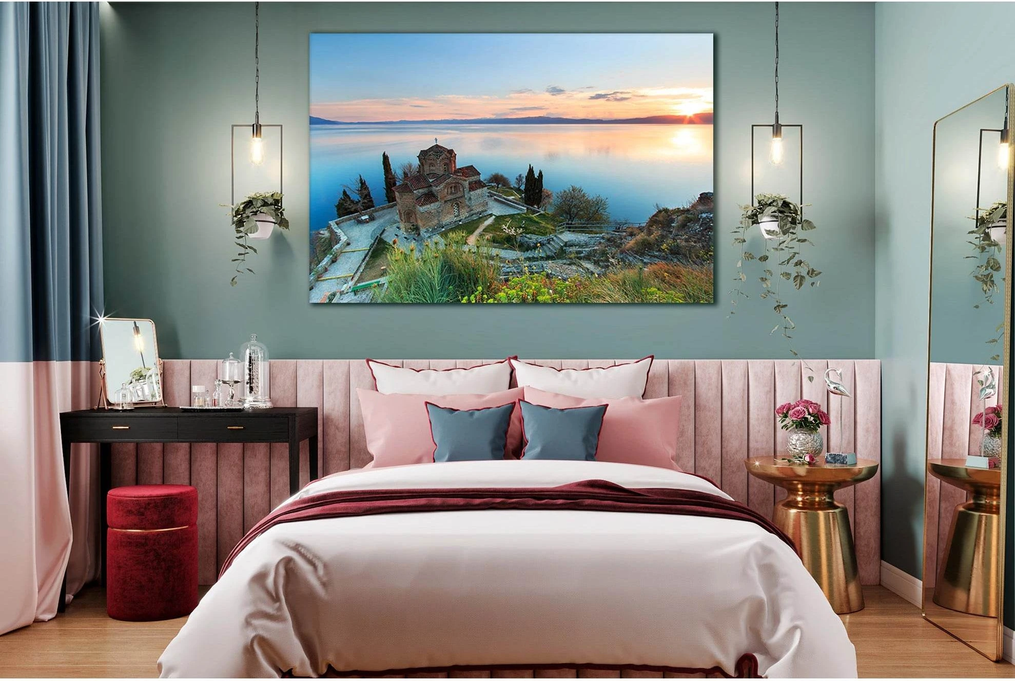 Church Near Lake Sunset №SL216 Ready to Hang Canvas Print - Zellart Canvas Prints 0new, ALL_Products, SUNRISE & SUNSET WALL ART