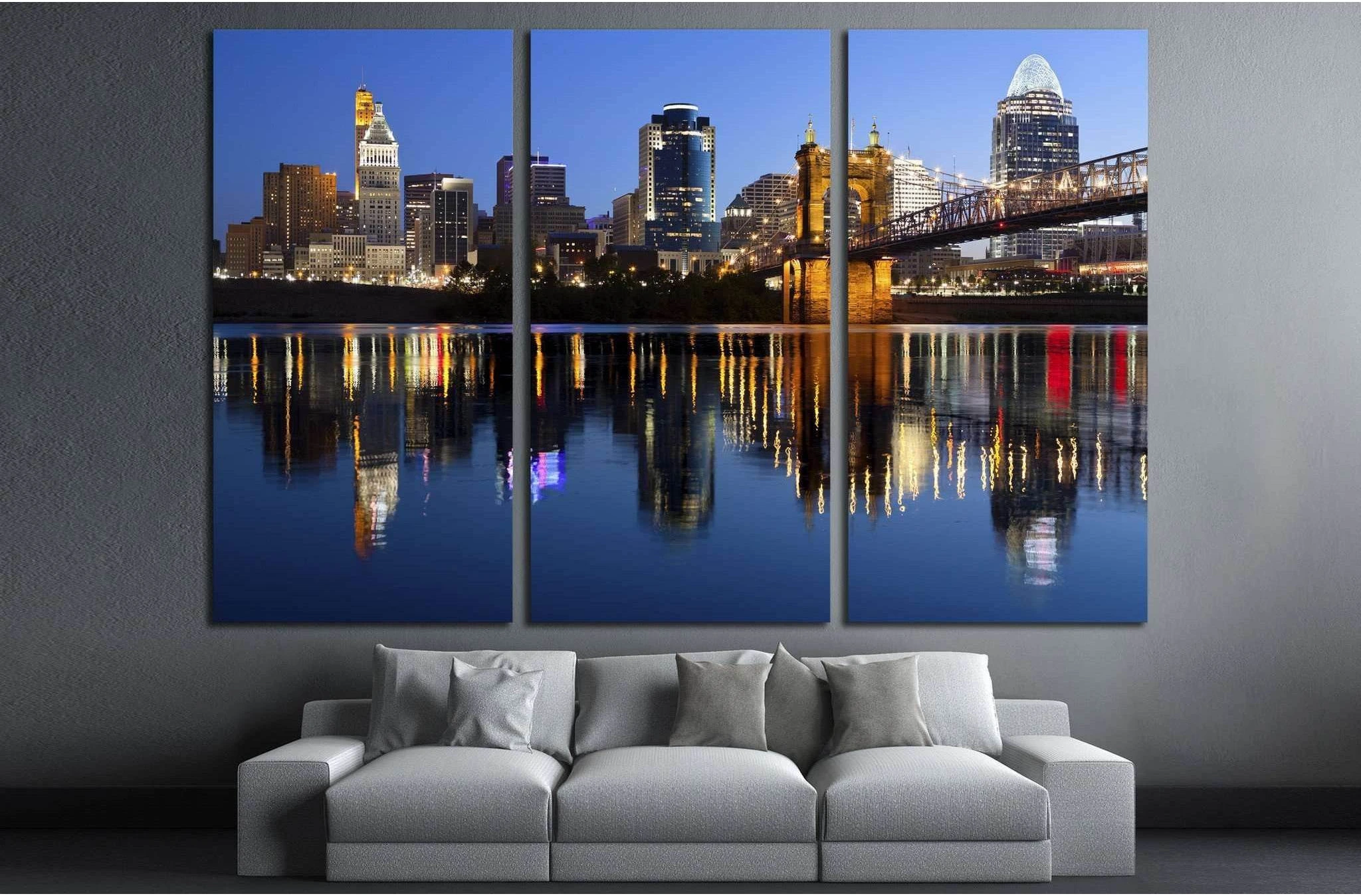 Cincinnati and John A. Roebling Suspension Bridge at twilight №1674 Ready to Hang Canvas Print - Zellart Canvas Prints ALL_Products, s-1674