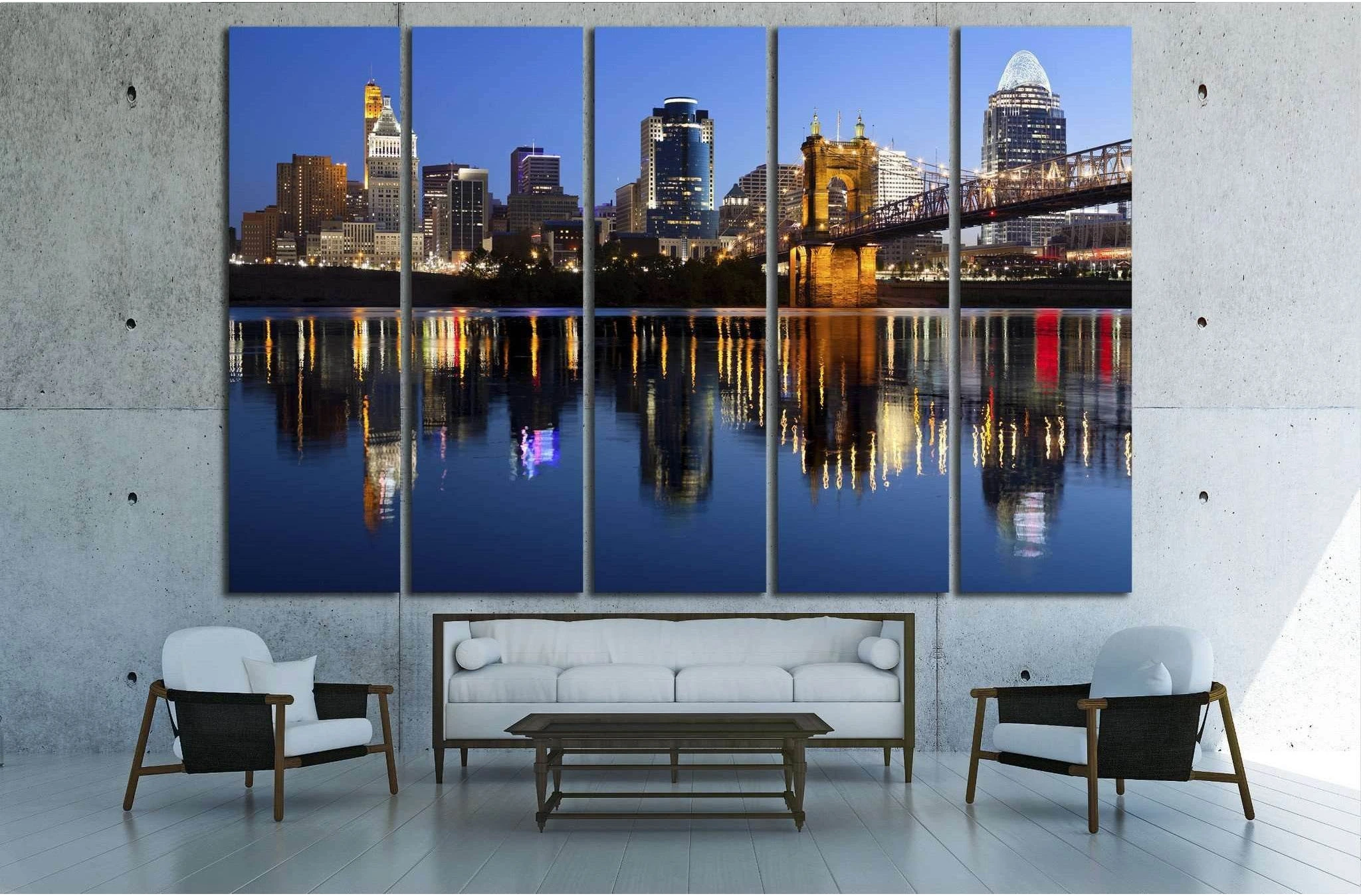 Cincinnati and John A. Roebling Suspension Bridge at twilight №1674 Ready to Hang Canvas Print - Zellart Canvas Prints ALL_Products, s-1674
