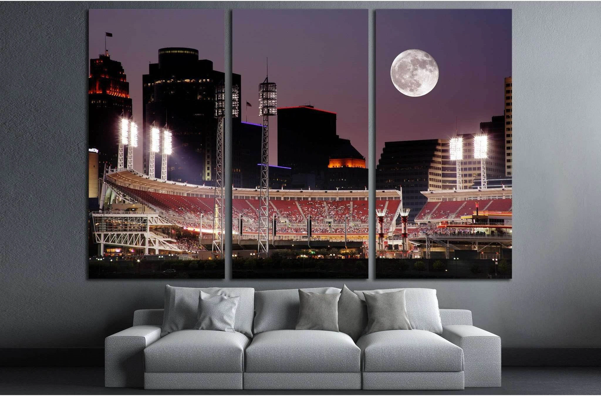 Cincinnati Ohio After Sunset, Reds vs Cubs №1662 Ready to Hang Canvas Print - Zellart Canvas Prints ALL_Products, s-1662