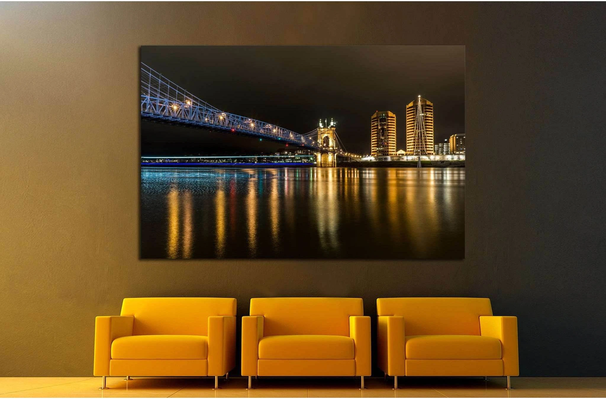 Cincinnati Roebling Bridge at Night №1752 Ready to Hang Canvas Print - Zellart Canvas Prints ALL_Products, s-1752
